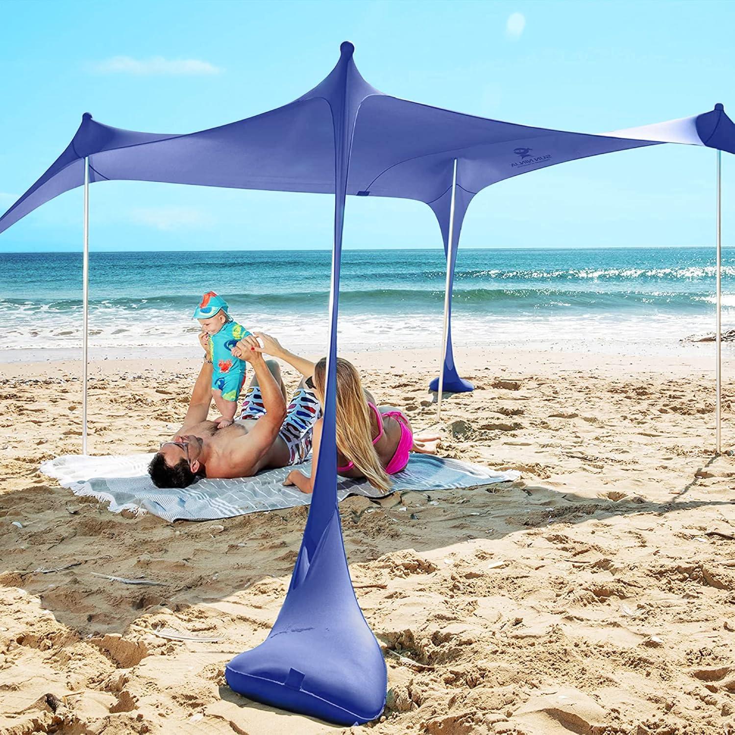 SUN NINJA 7x7.5 FT Pop-Up Beach Tent with Sand Shovel, Pegs & Stability Poles – Royal Blue Sun Shelter for Beach, Camping & Outdoor Use