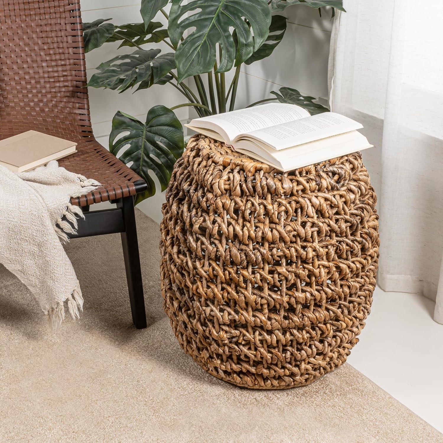 Sage 21" Brown Abaca and Iron Handwoven Stool