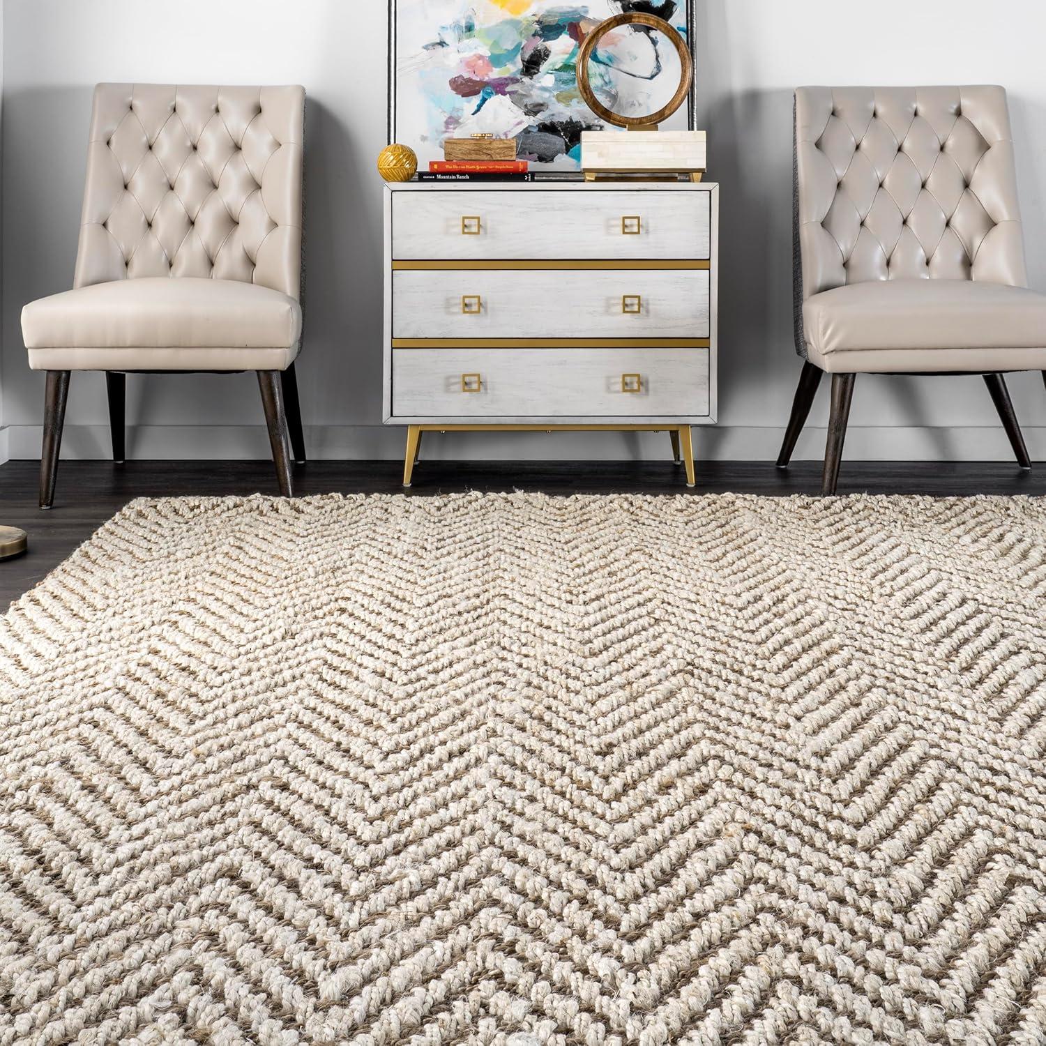 nuLOOM Vania Chevron Jute Area Rug, 7' 6" x 9' 6", Off White