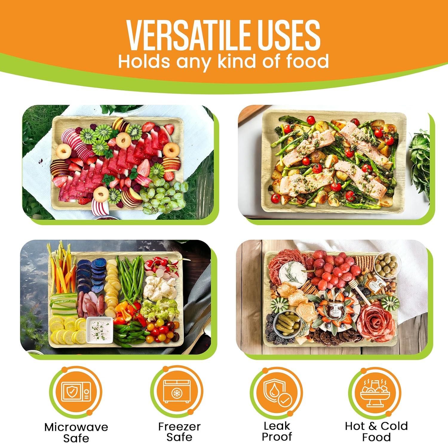 Eco-Friendly 14" x 11" Palm Leaf Disposable Serving Trays