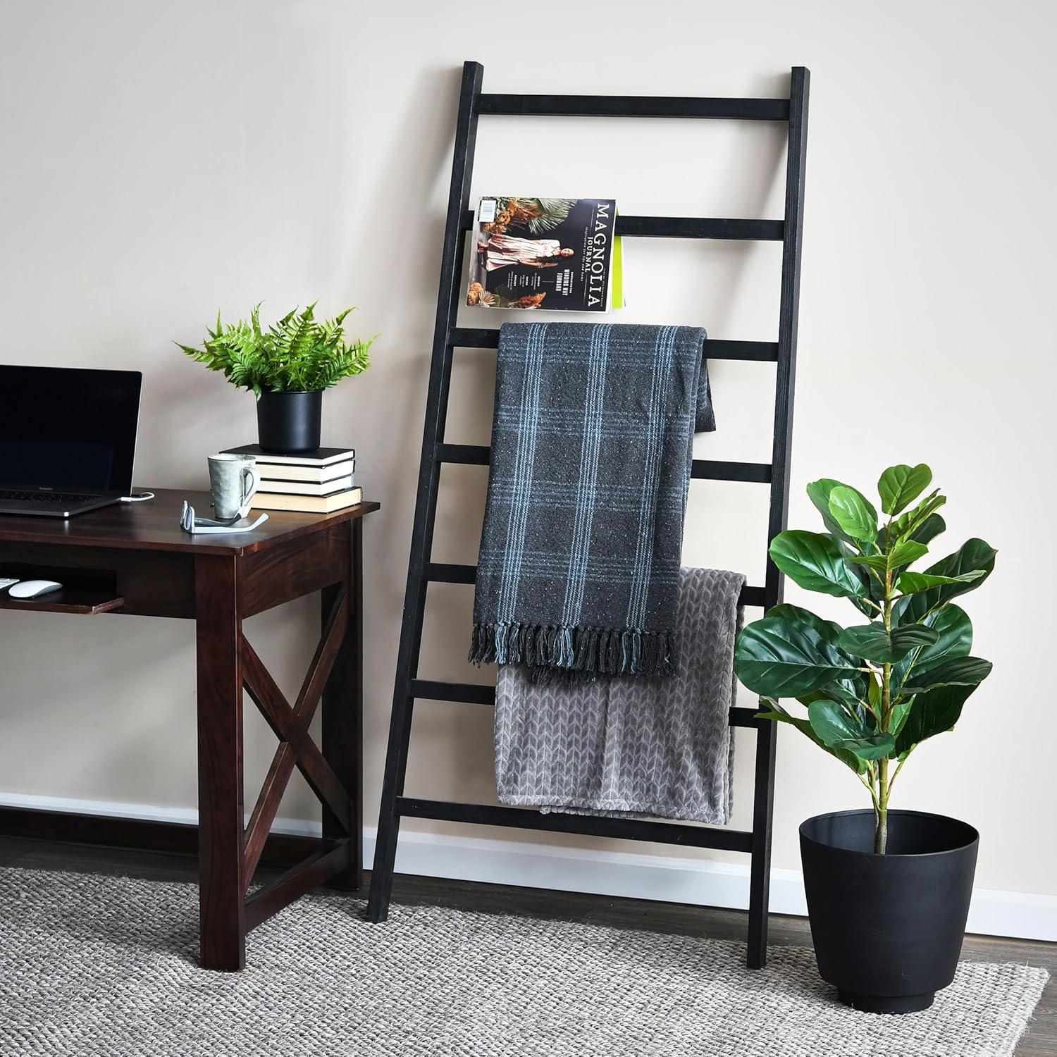 64" H Decorative Fir Wood Ladder with 7 Rungs