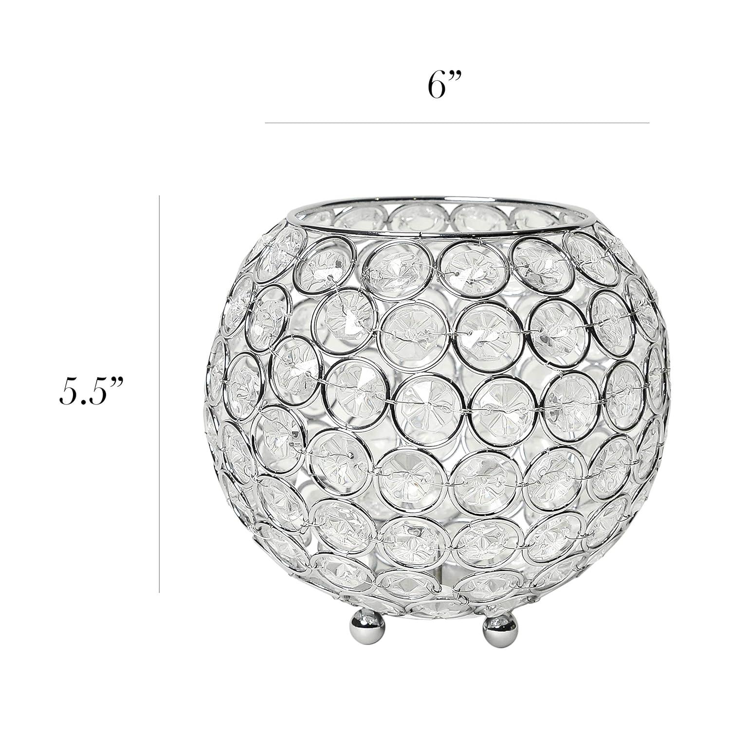 Elegant Designs 5.5" Elipse Crystal Circular Bowl Candle Holder, Flower Vase, Wedding Centerpiece, Chrome