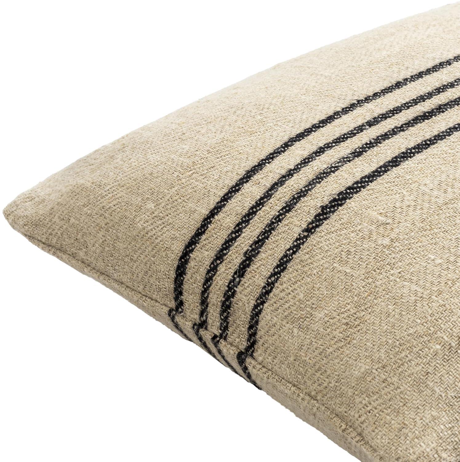 Brett Light Brown and Black Striped 18" Linen Cotton Throw Pillow
