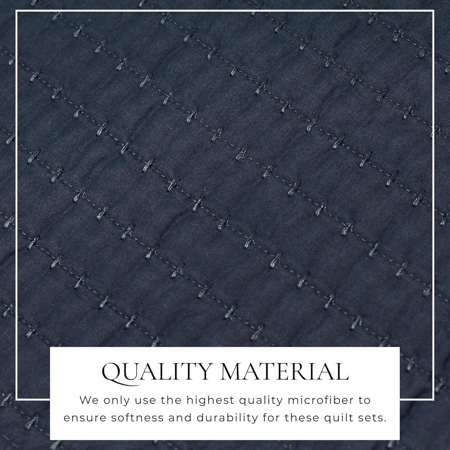 Great Bay Home Detailed Channel Stitch All-Season Reversible Quilt Set With Shams (King, Navy)