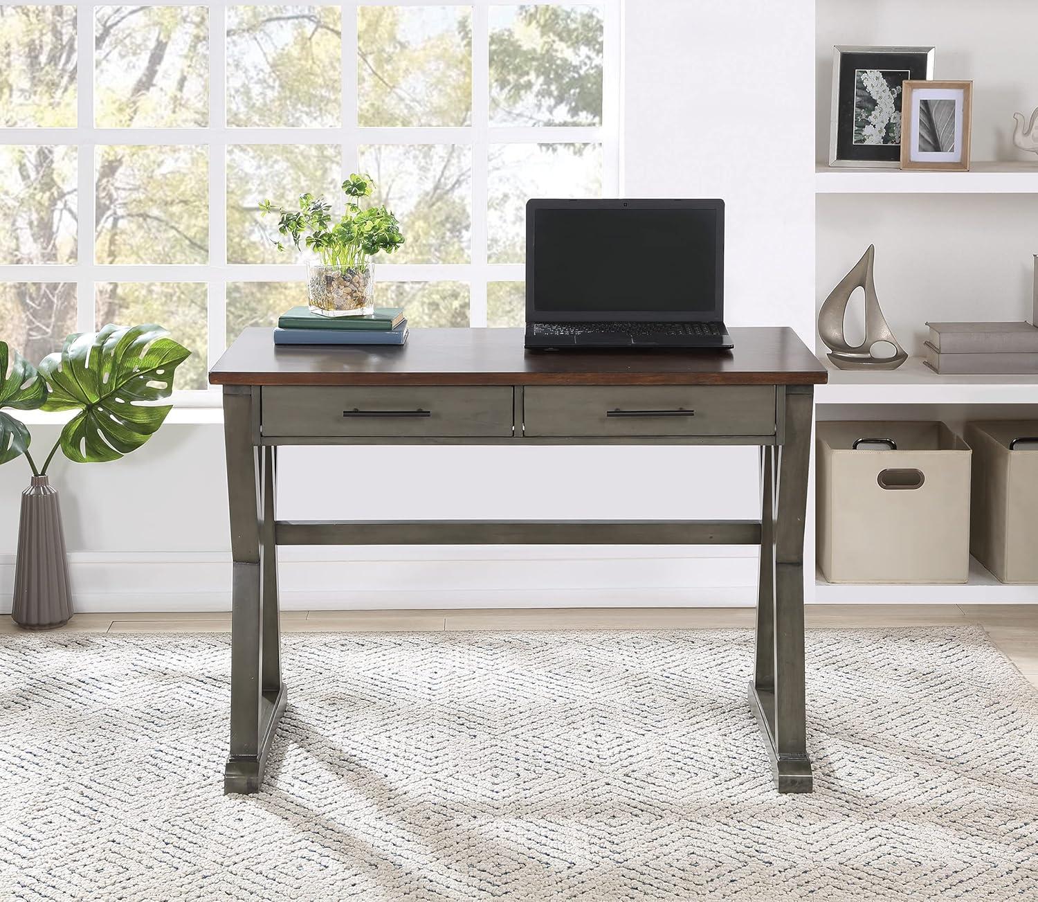 Jericho Rustic Writing Desk w/ Drawers in Slate Gray in Engineered Wood