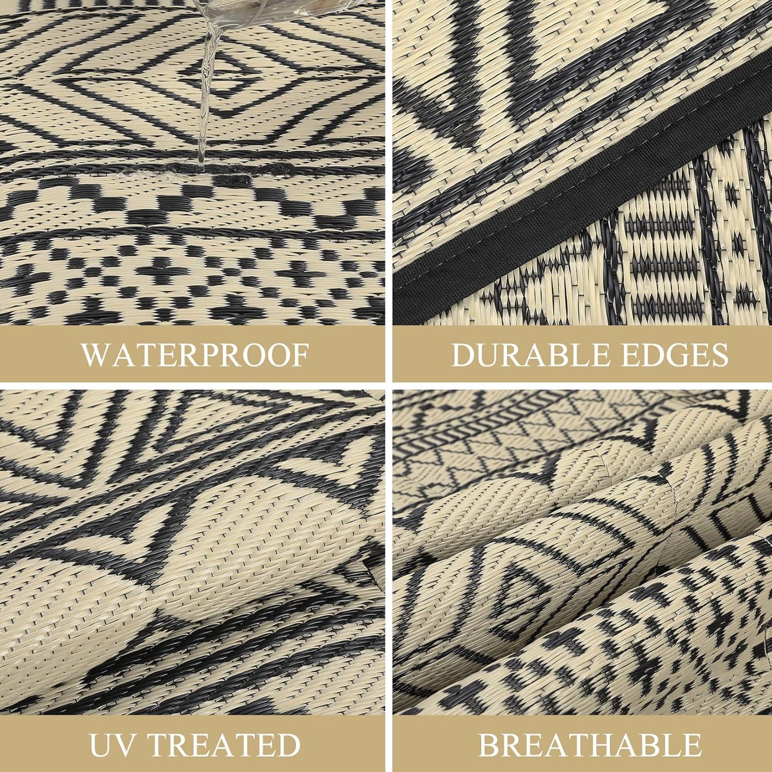 Garvee 9'x12' Plastic Outdoor Rugs, Bohemia Waterproof Straw Rug Reversible Indoor Outdoor Carpet for Patio RV Deck Porch Backyard Balcony Camping Picnic Beach, Multi-color