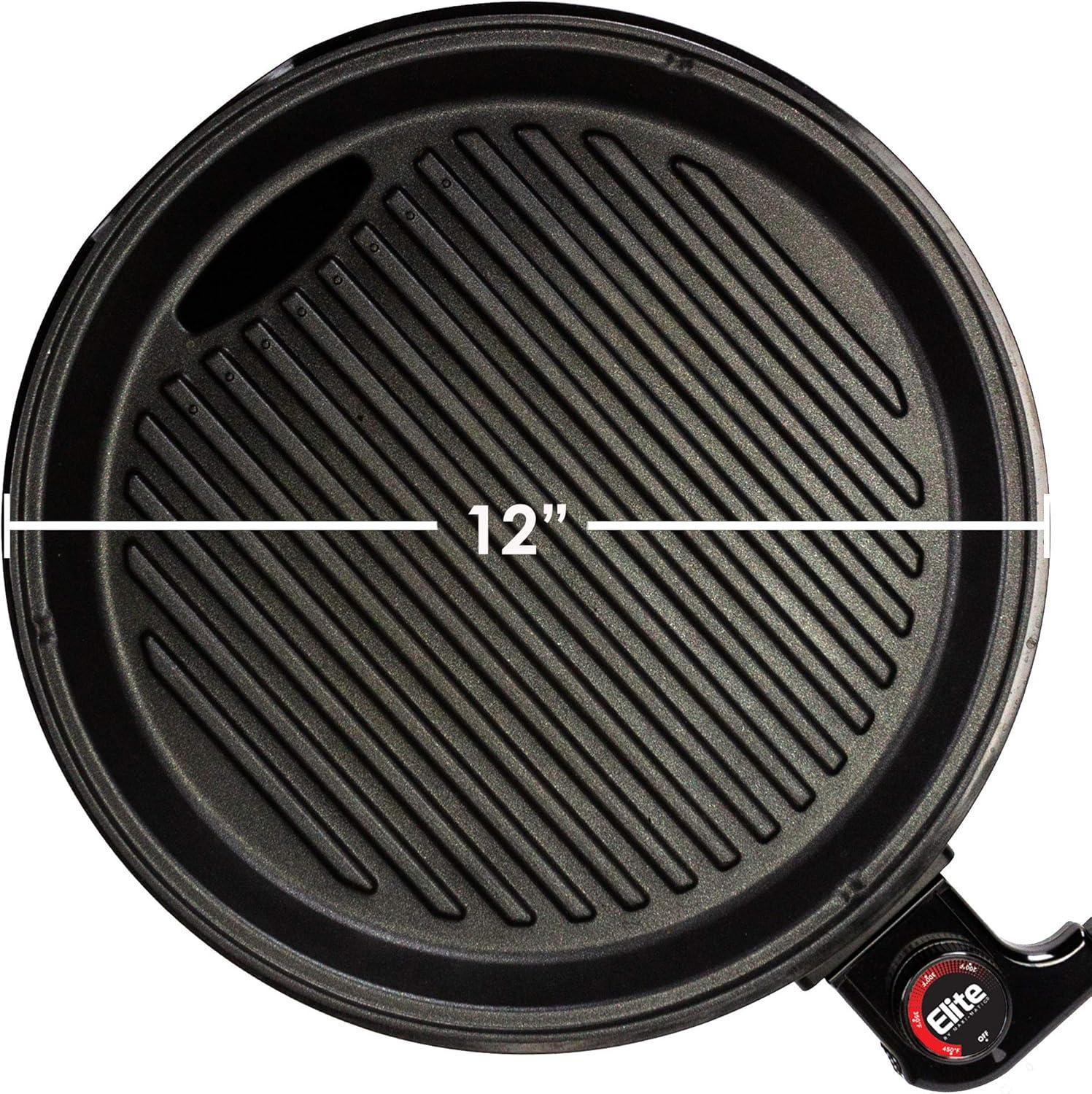 Elite Gourmet 12" Stainless Steel Electric Indoor Grill with Glass Lid