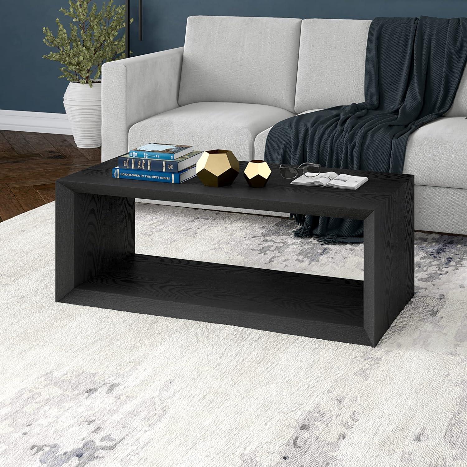 Evelyn&Zoe Osmond Easy Assembly Medium Density Fiberboard Coffee Table, Black Grain