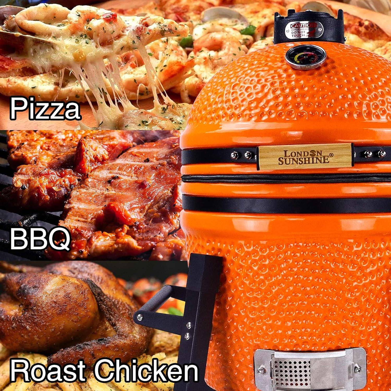 London Sunshine Ceramic Kamado Charcoal BBQ Grill -The Junior Series with Tall Stand (ORANGE)