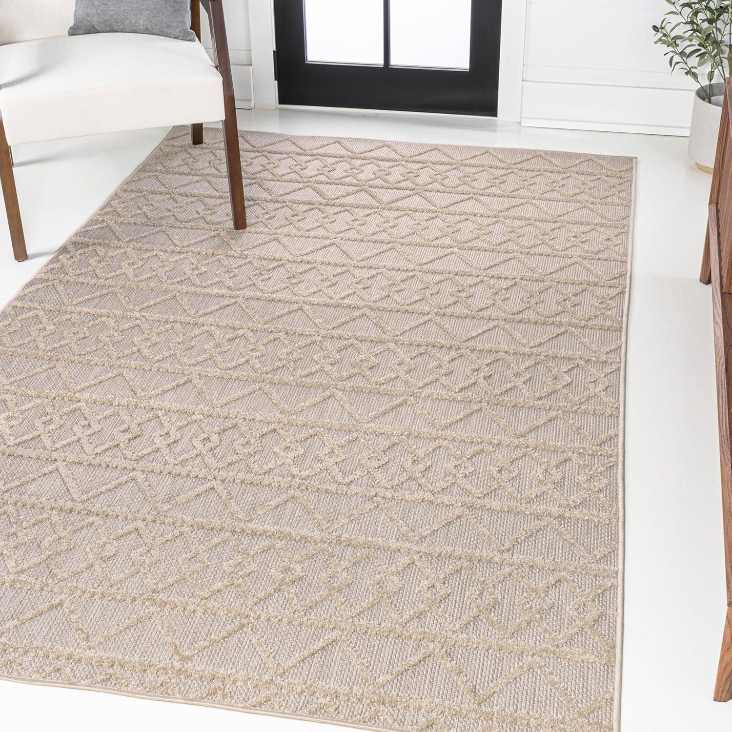 Aylan High-Low Pile Knotted Trellis Geometric Indoor/Outdoor Area Rug  - JONATHAN Y