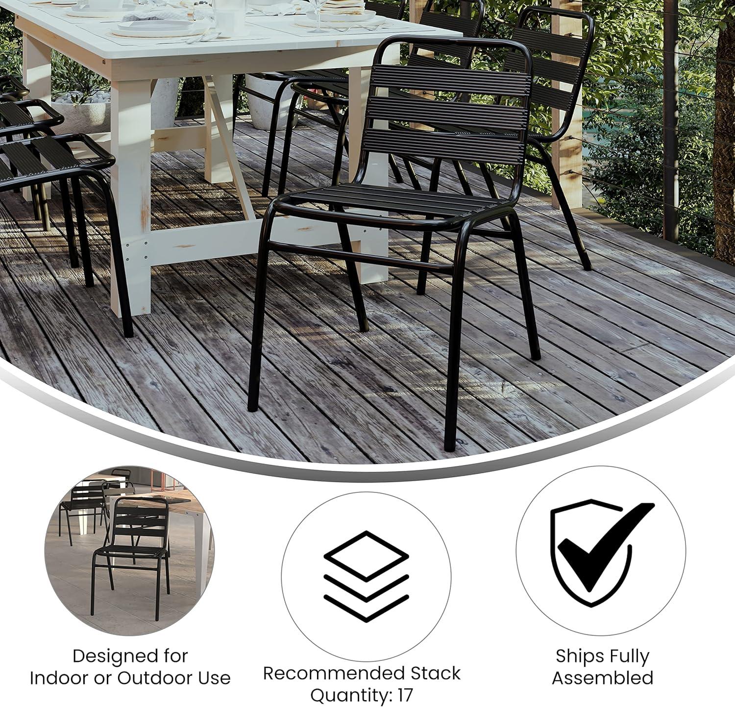 Emma and Oliver Aluminum Commercial Indoor-Outdoor Armless Restaurant Stack Chair with Triple Slat Back