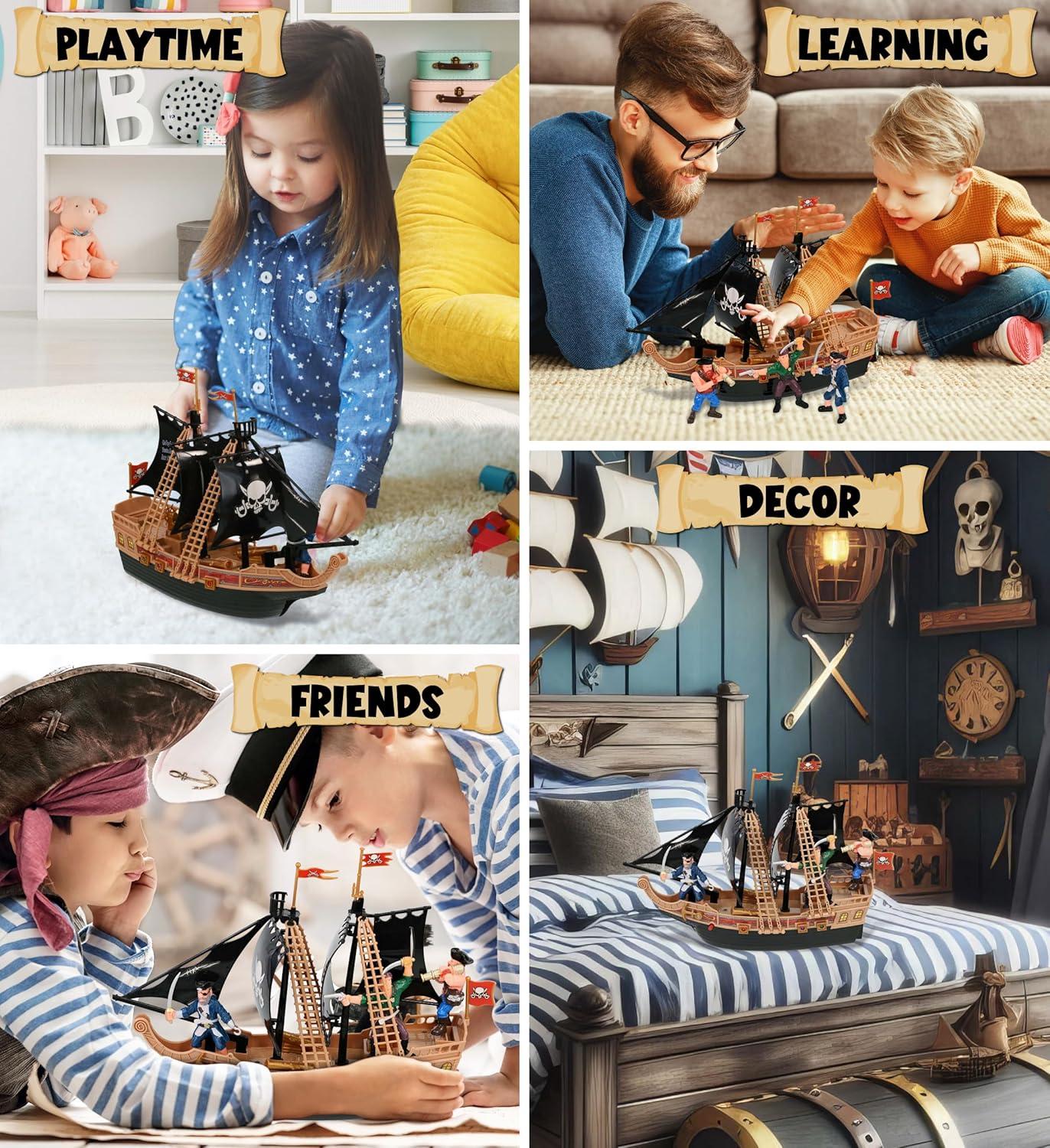 Mozlly Pirate Ship Toy Playset with Lights and Sound, 11.5 inches, Child