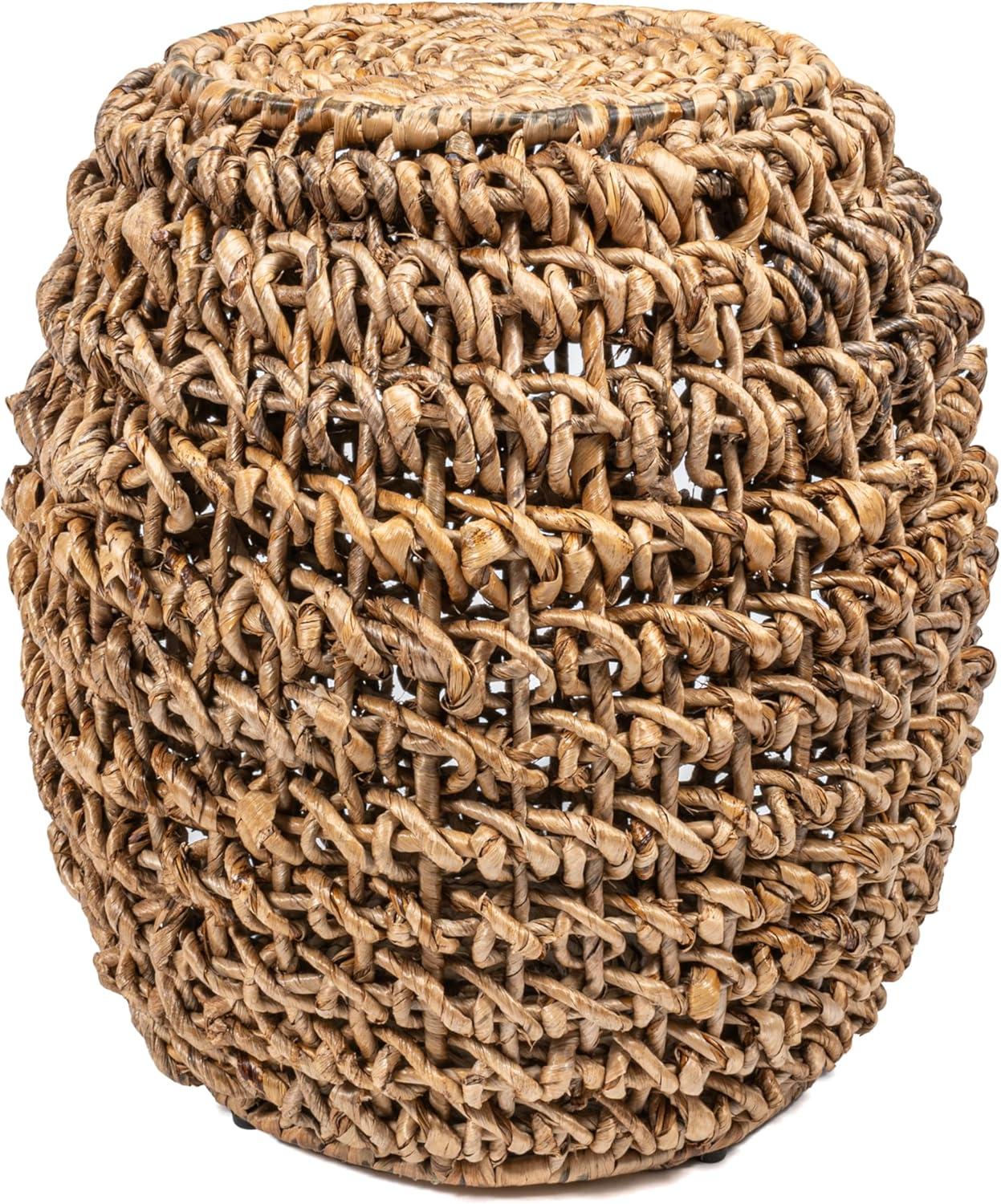 Sage 21" Rustic Bohemian Barrel-Style Abaca/Iron Handwoven Stool - JONATHAN Y