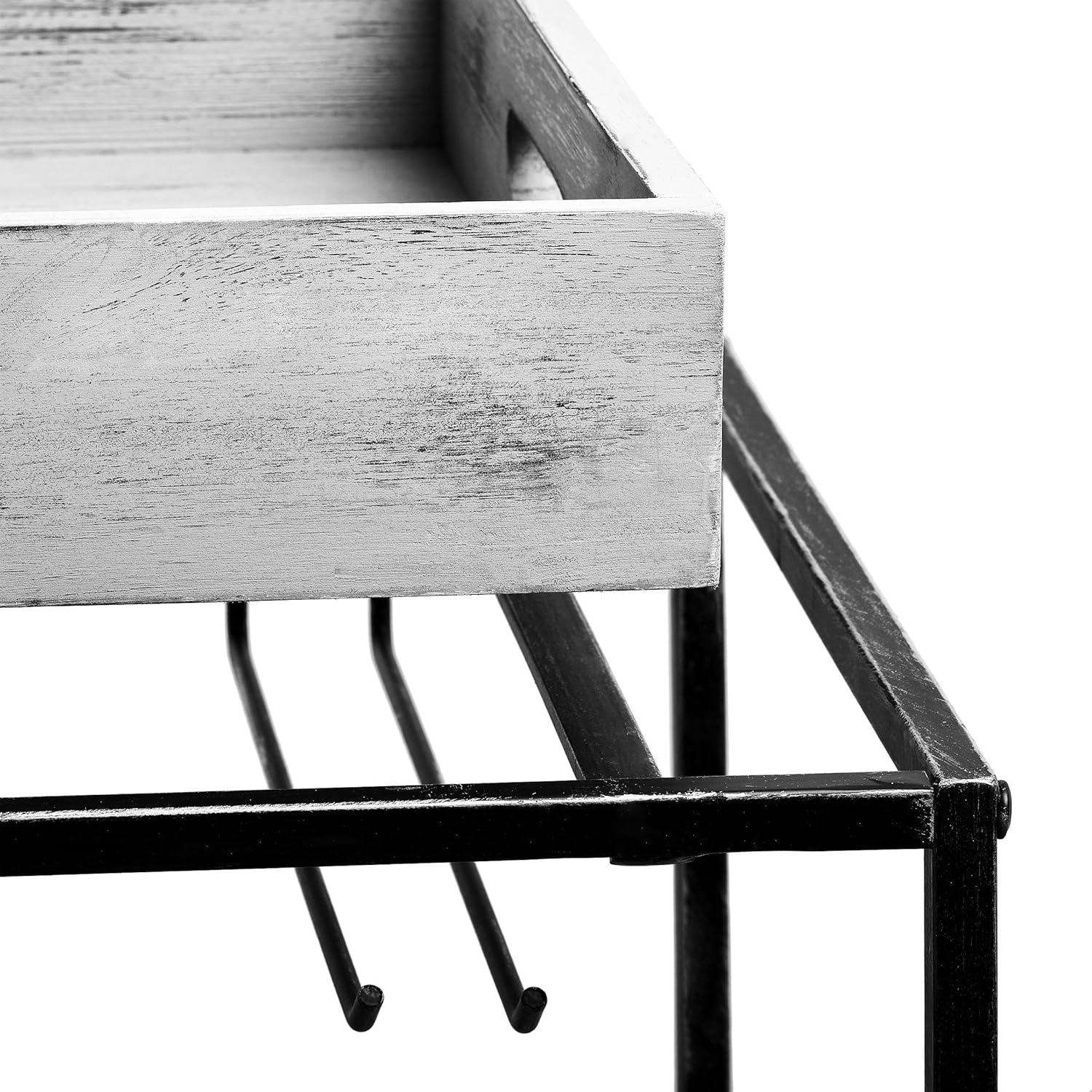 Old Dutch International Avalon Wine/Serving Cart 28" x 16" x 32" Antique Pewter, Barnwood Gray Stained Rubberwood 612BP