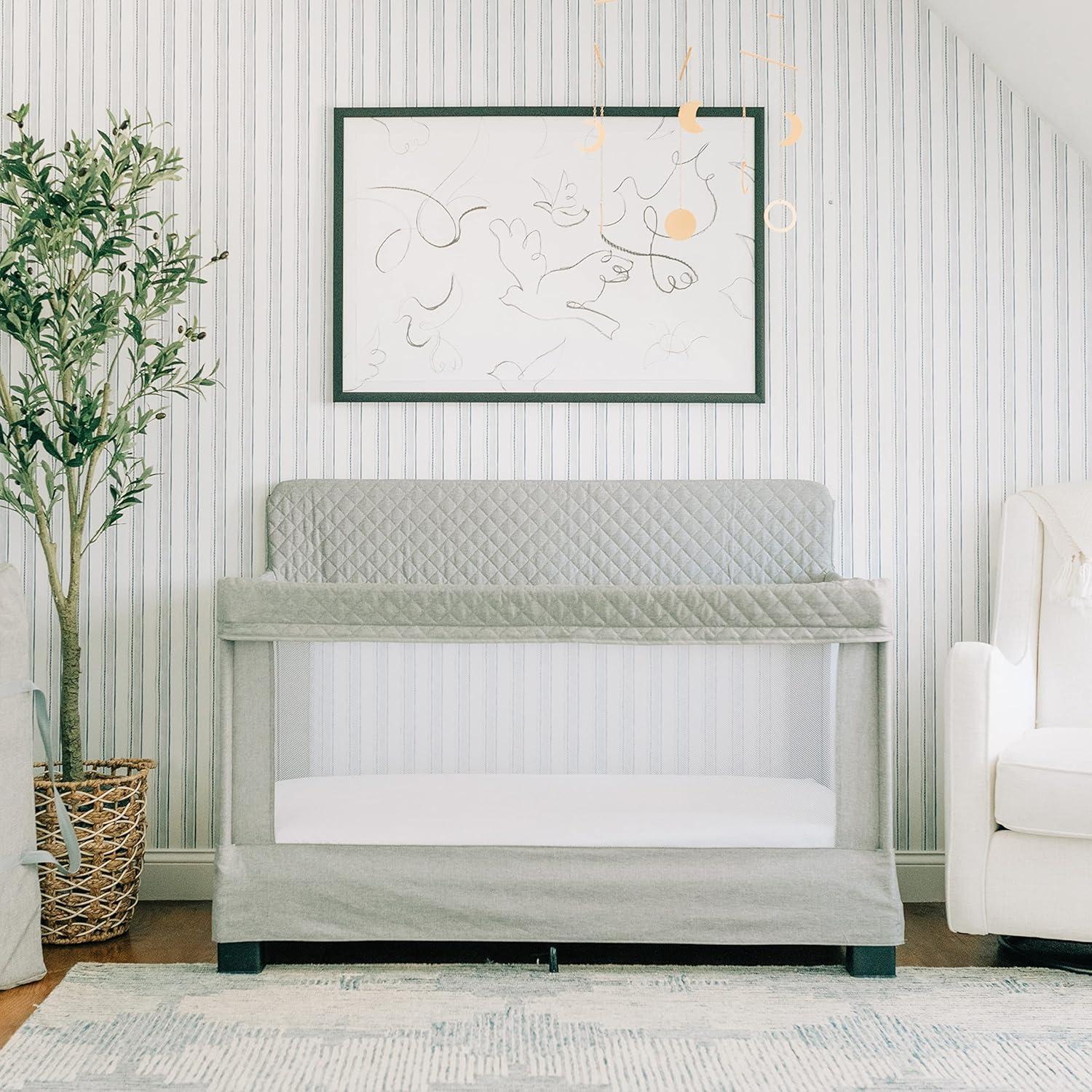 Grey Full Size Mesh Crib with Quilted Fabric