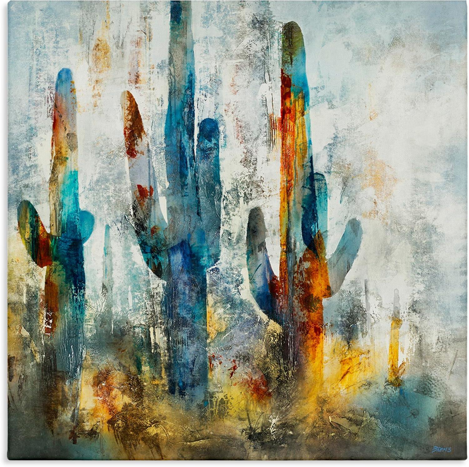 Vibrant Abstract Cacti Silhouettes Canvas Wall Art, 24" x 24"