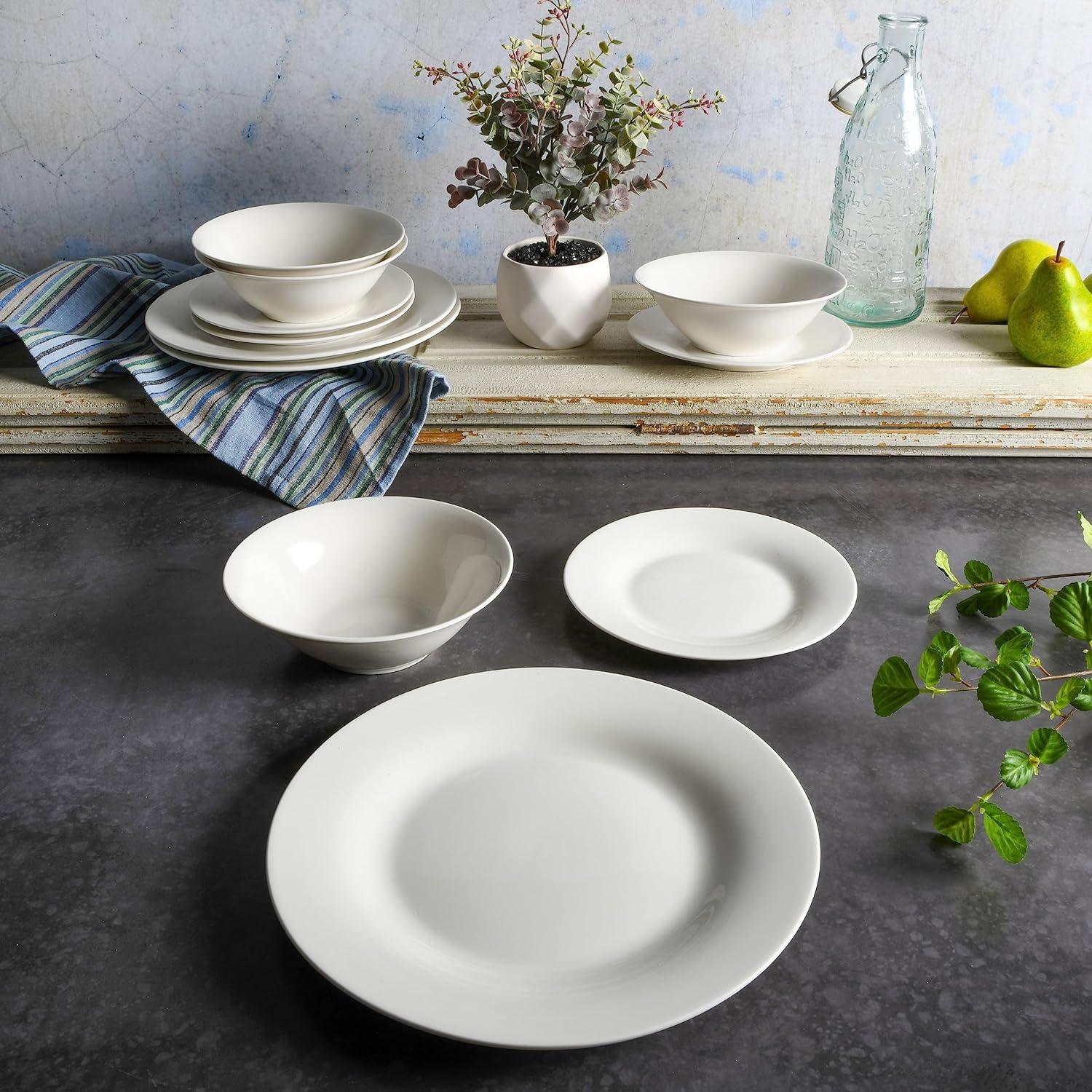 Everyday Round 12-Piece Dinnerware Set, White Porcelain