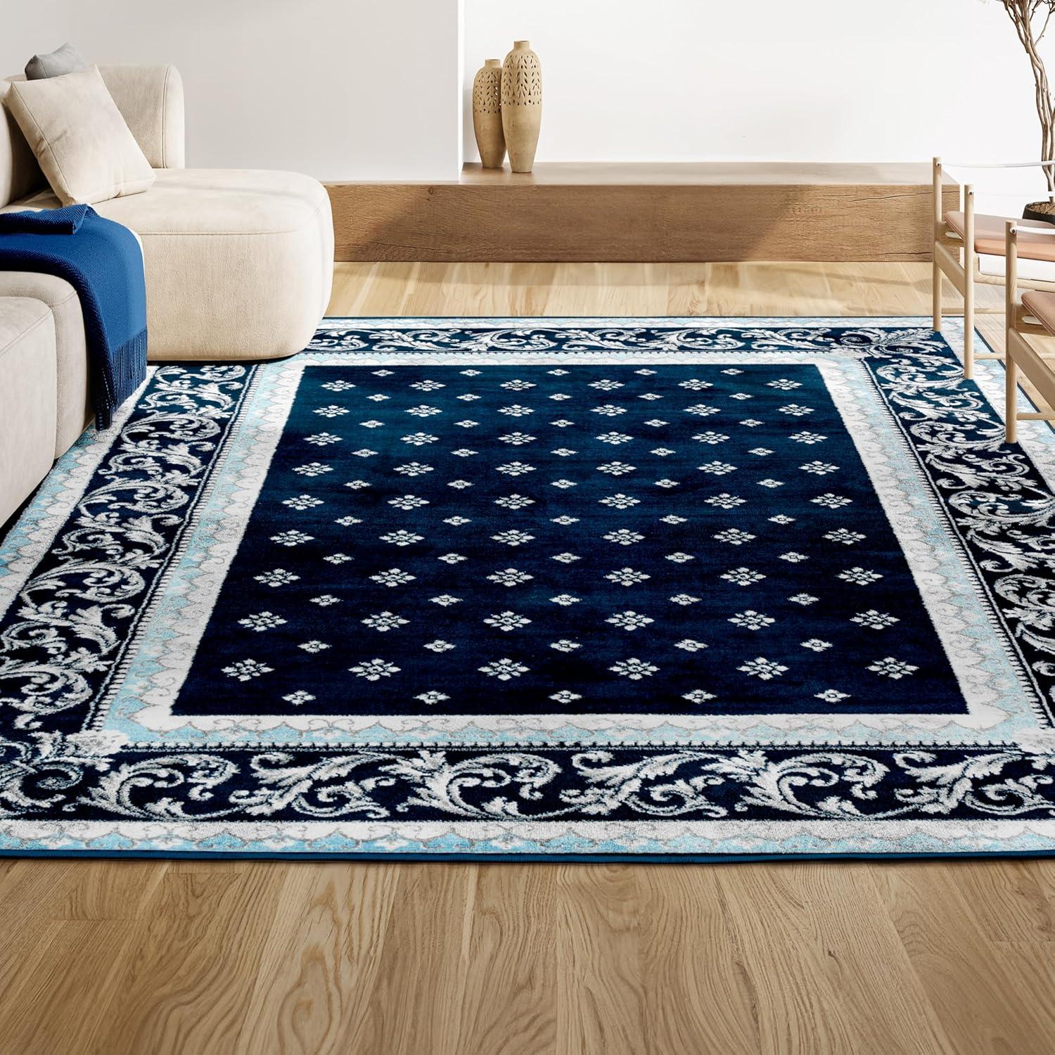 3'x 5' Acanthus French Border Area Rug, Navy/Blue - JONATHAN Y