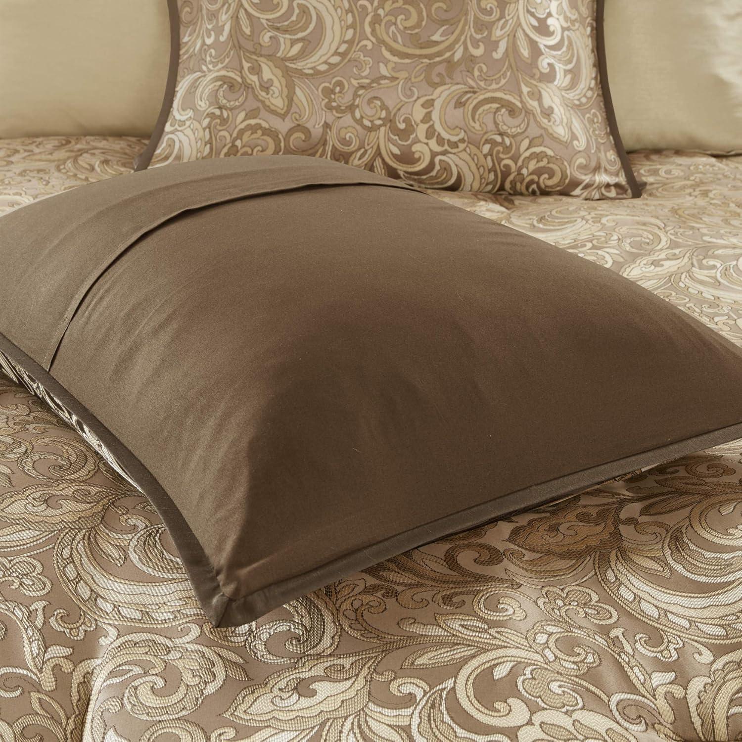 California King Brown Microfiber Paisley Comforter Set with Curtains