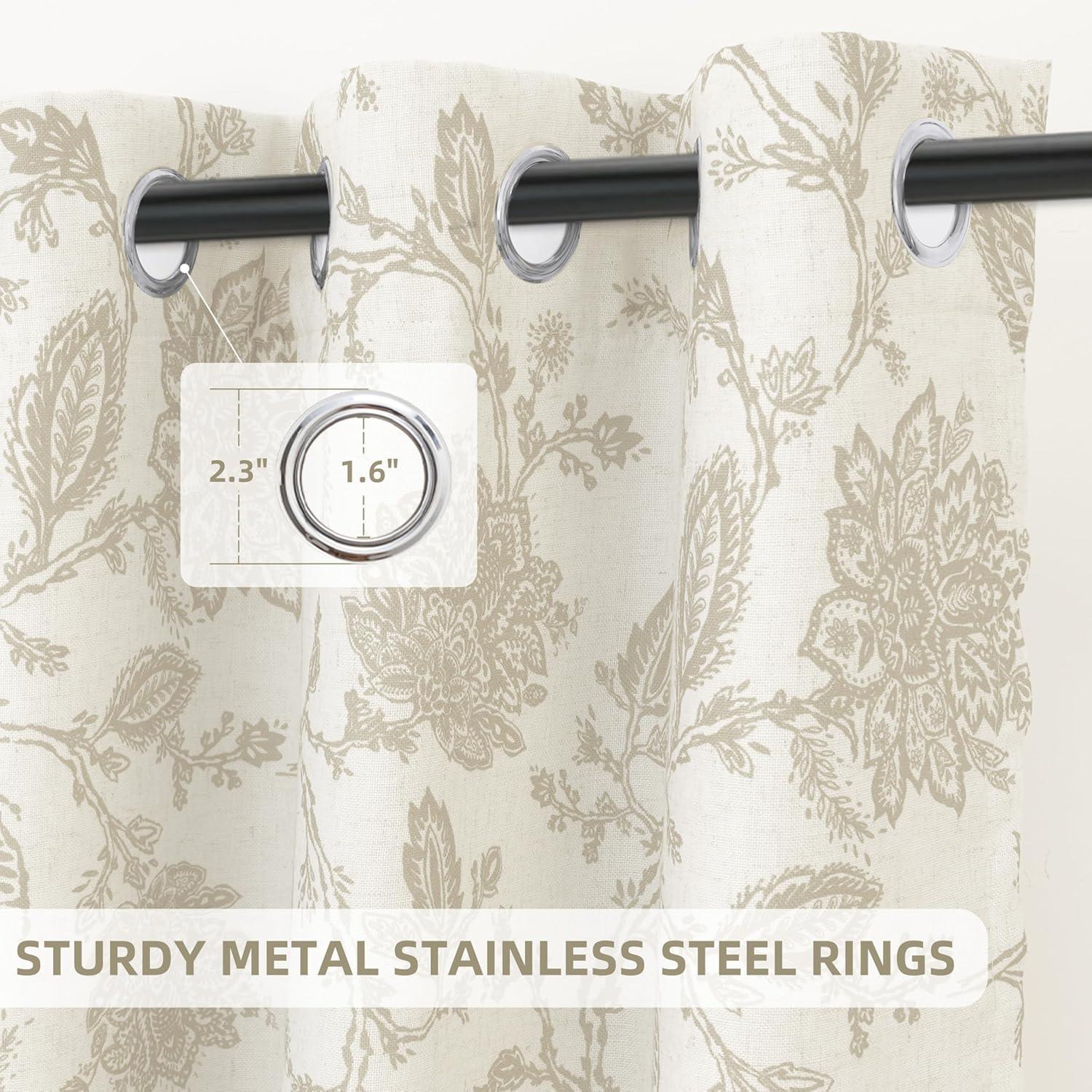 DriftAway Freda Jacobean Floral Linen Blend Lined Thermal Insulated Room Darkening Blackout Grommet Window Curtains 2 Layers 2 Panels Each 52 Inch by 63 Inch Taupe Beige