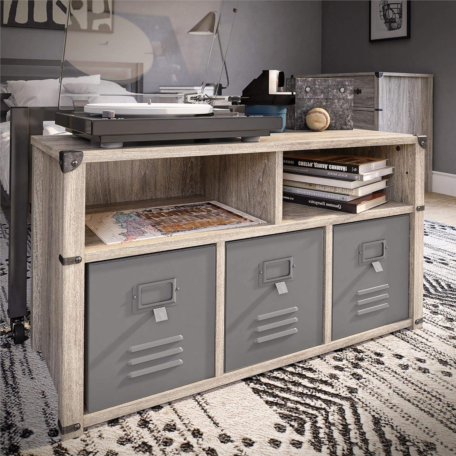 Grey Oak Industrial Nova Bedroom Storage Bench with Metal Accents