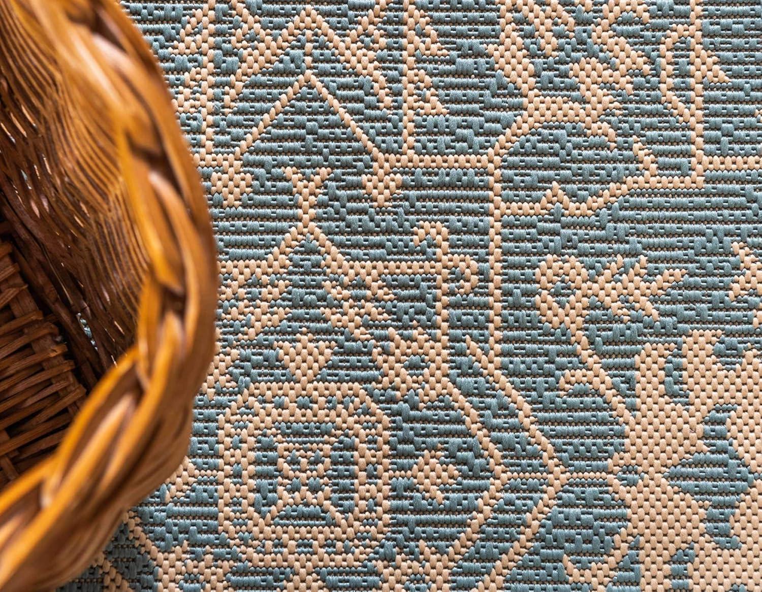 Unique Loom Outdoor Botanical Collection Area Rug - Allover (2' x 3' 1" Rectangle Light Blue/Beige)