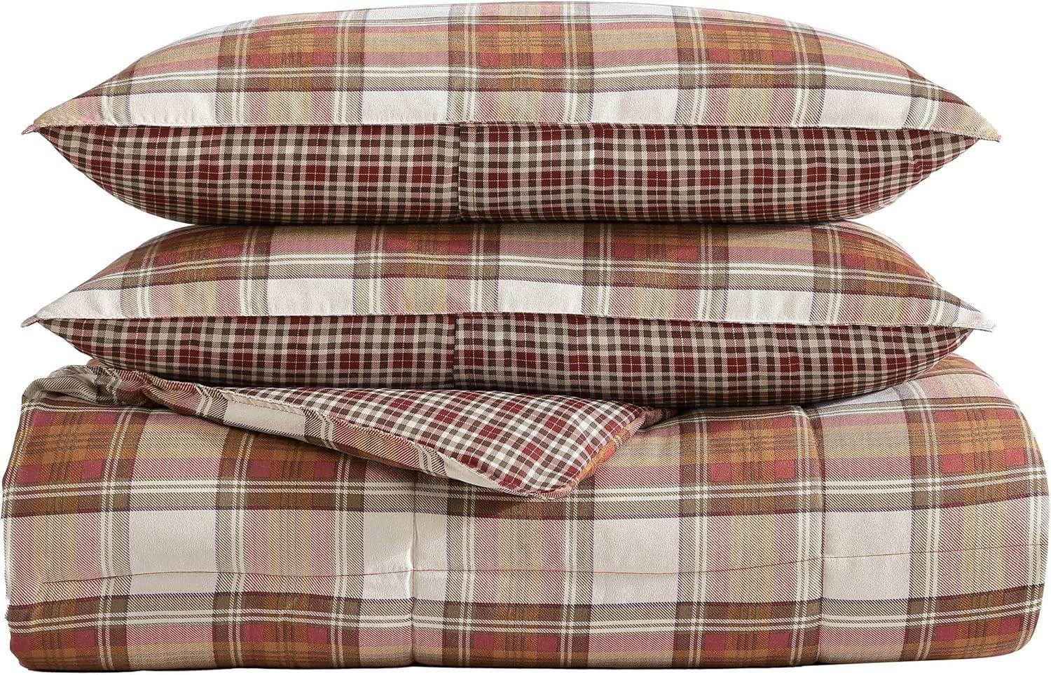 Eddie Bauer - Queen Duvet Cover Set, Reversible Cotton Bedding with Matching Shams, Stylish Luxurious Bedding Set (Edgewood Red, Queen)