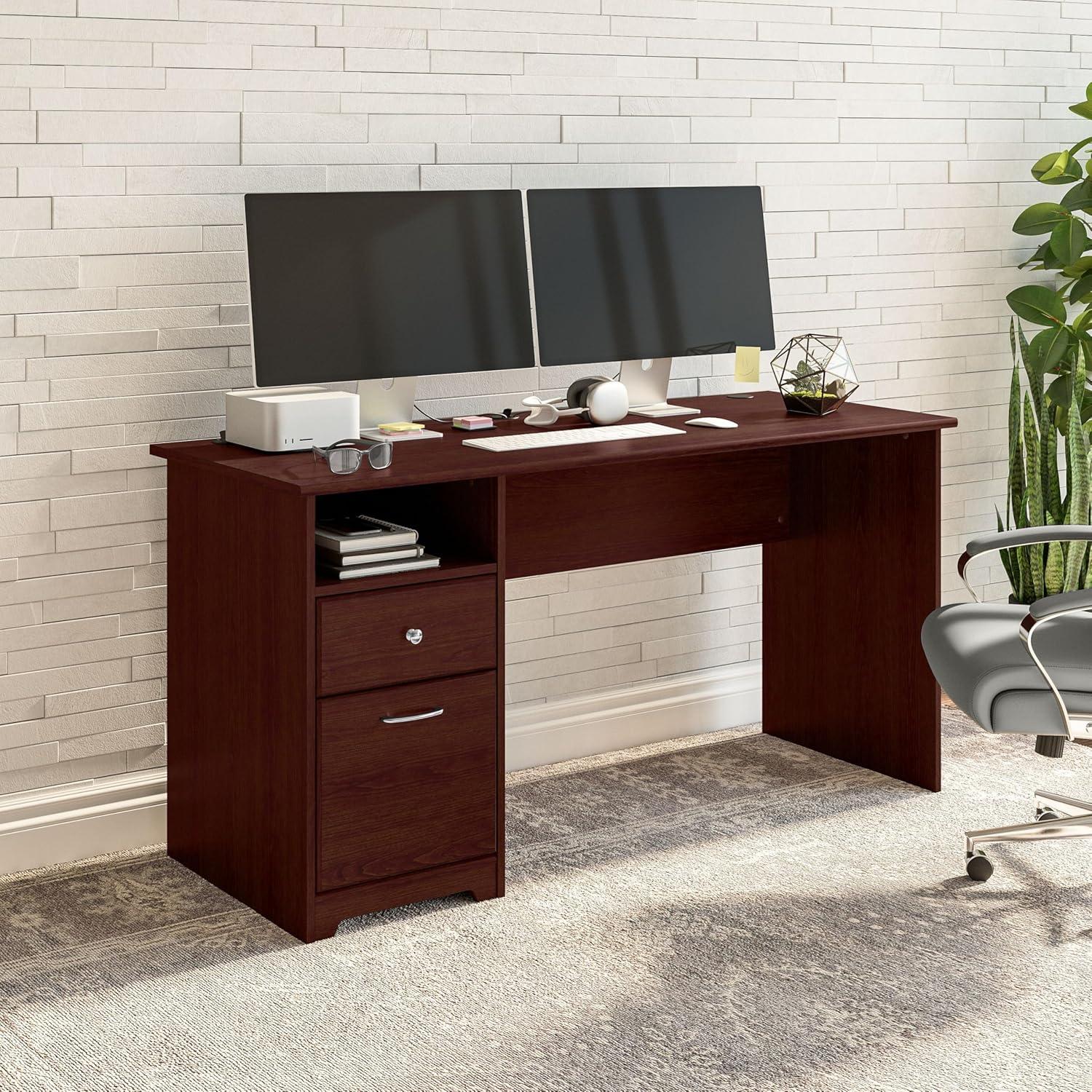 Bush Furniture Cabot 60" Computer Desk with Storage, Harvest Cherry