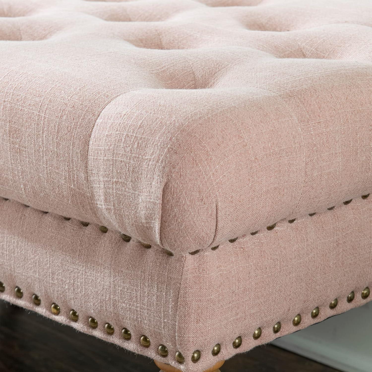 62" Isabelle Linen Tufted Bench with Nailhead Trim & Casters - Entryway, Bedroom - Linon