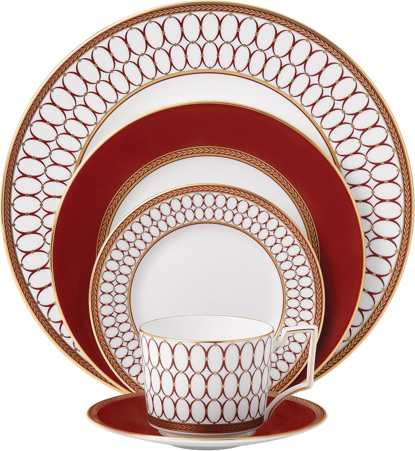 Renaissance Red and White Porcelain 5 Piece Dinnerware Set