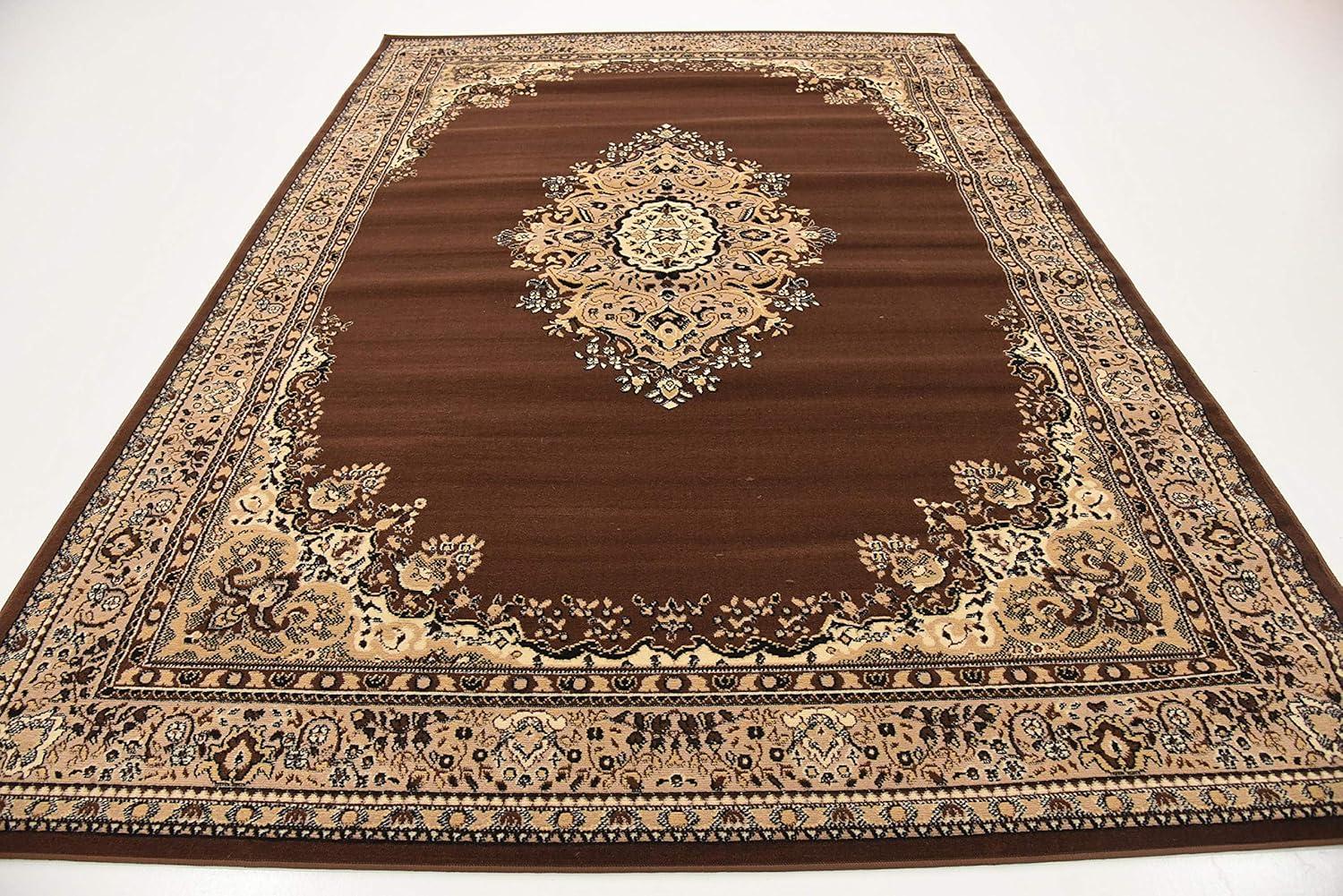 Handmade Brown Medallion 9' x 12' Easy-Care Synthetic Area Rug