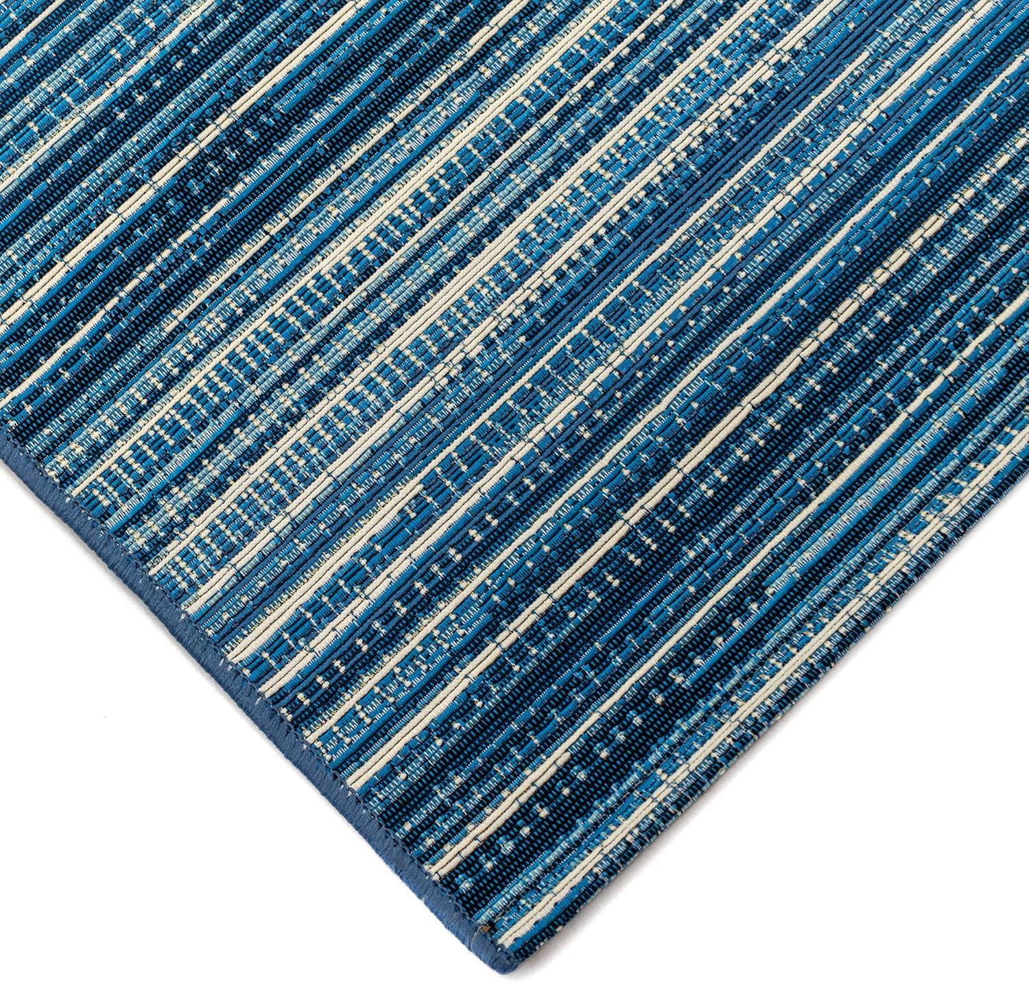 Marina Stripes China Blue 2'7" x 4'3" Synthetic Indoor/Outdoor Rug