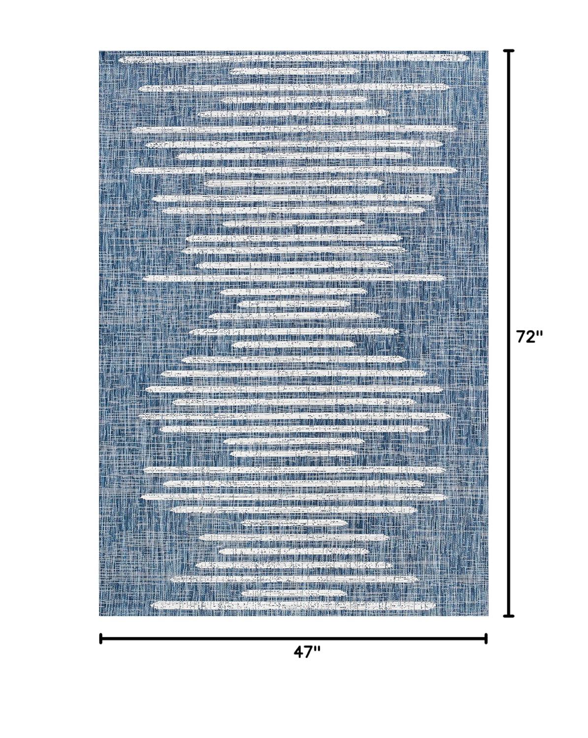 4'x6' Zolak Berber Stripe Geometric Indoor/Outdoor Area Rug, Blue/Ivory - JONATHAN Y