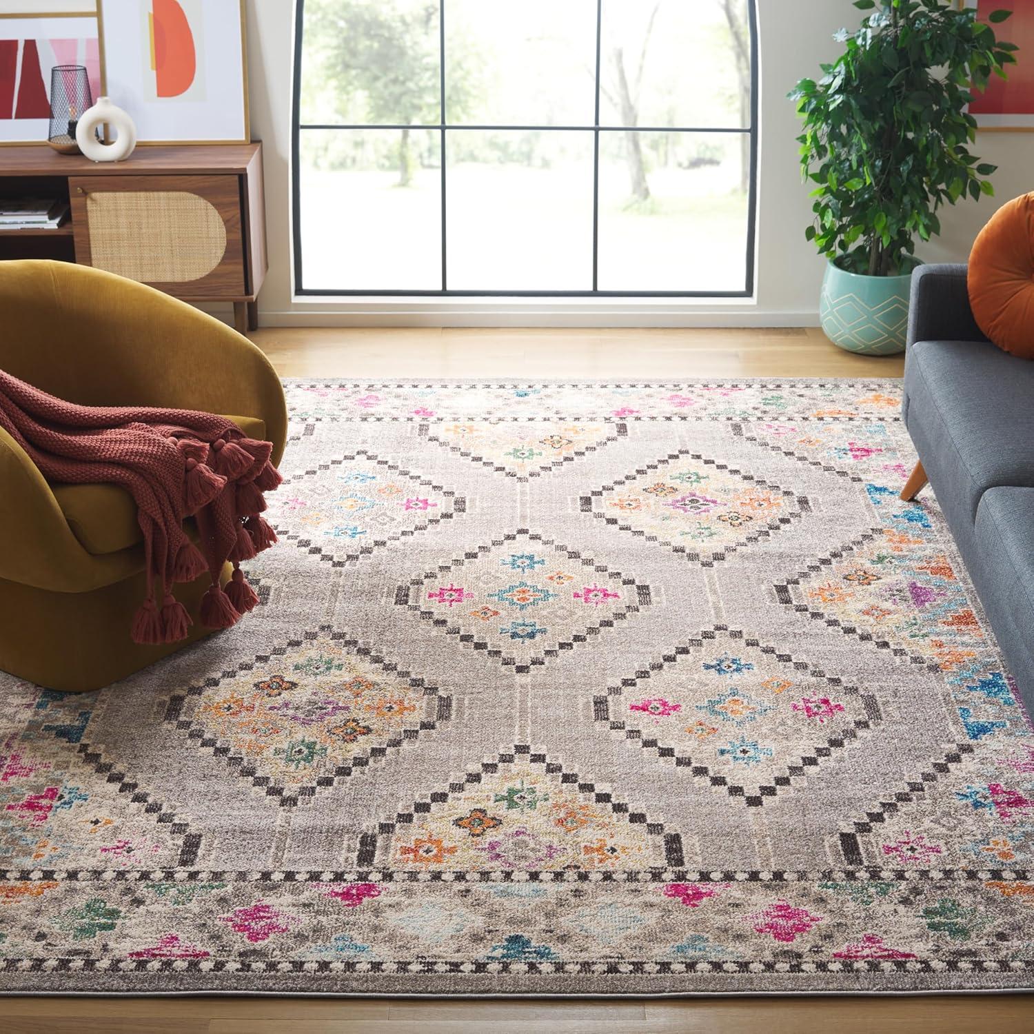 SAFAVIEH Madison Dayna Trellis Bordered Area Rug, Grey/Beige, 9' x 12'