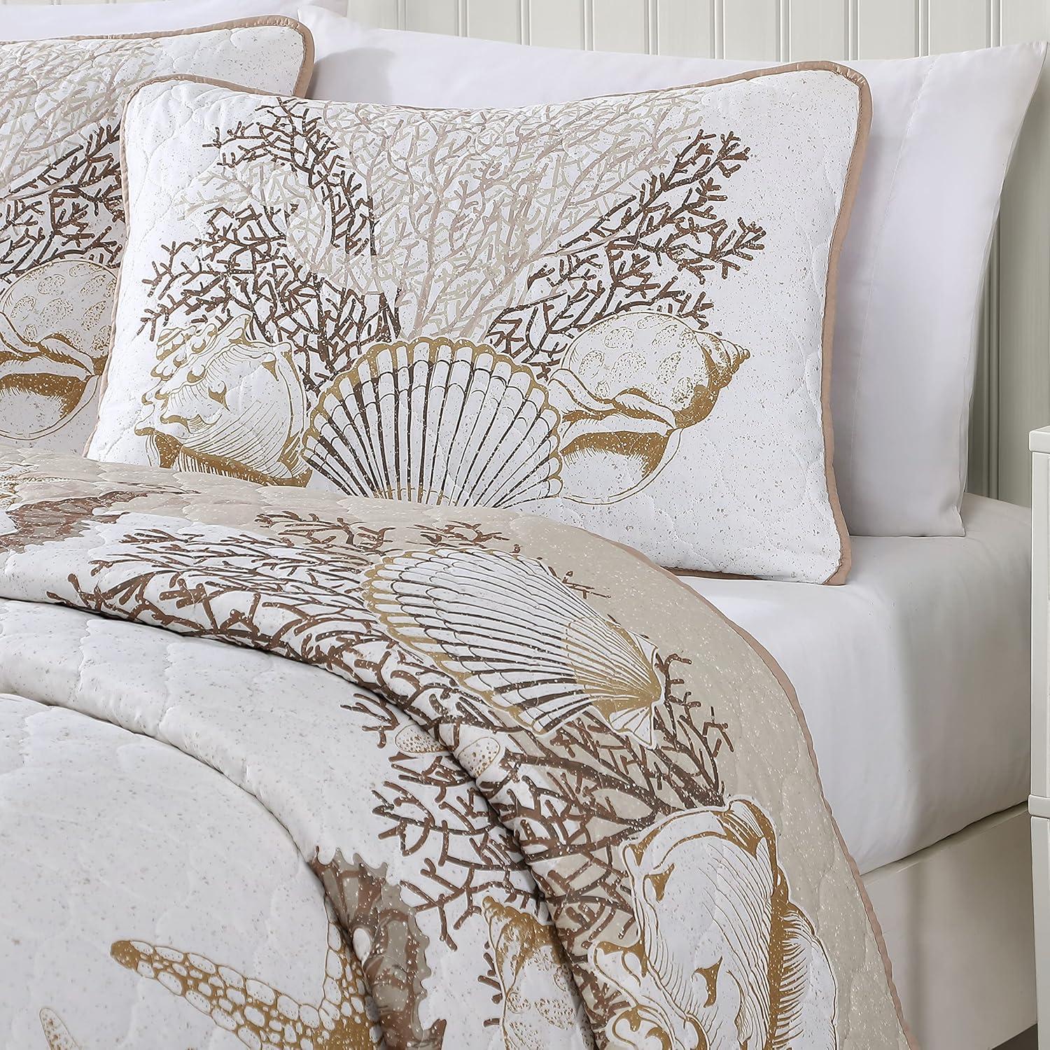 Caribbean Joe  Coastal 3PC Quilt Set Patterned Shell Navy - Full - Queen