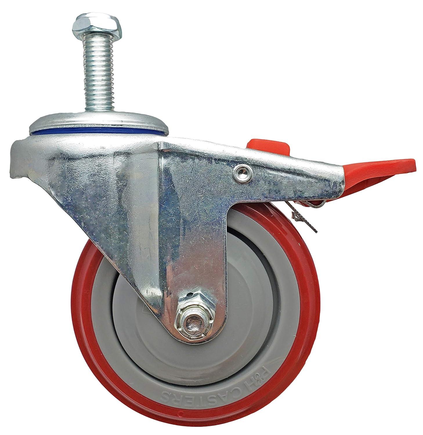 4 Inch Red Polyurethane Total Lock Caster Set of 4