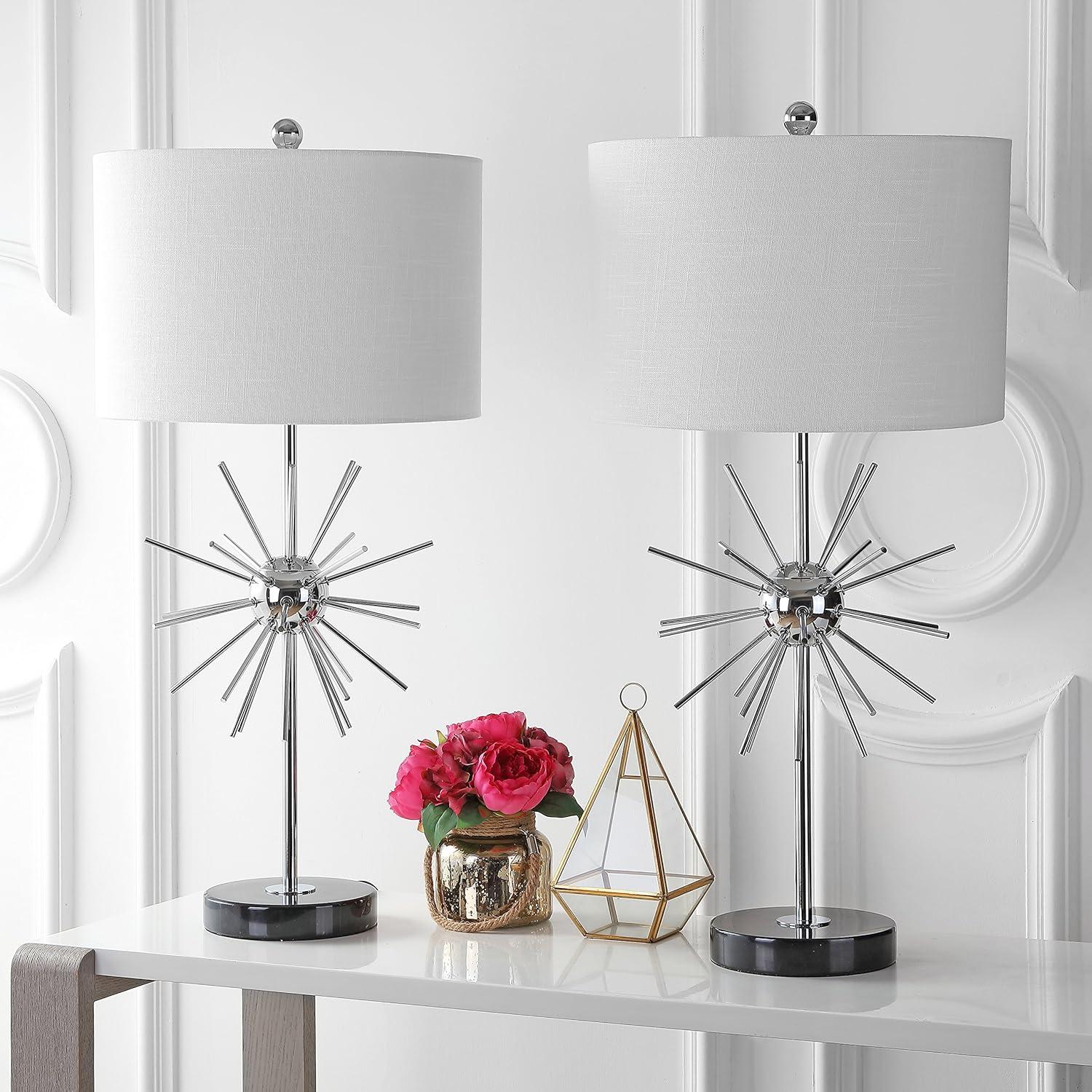 Aria 31.5" Silver Chrome and Marble Table Lamp Set