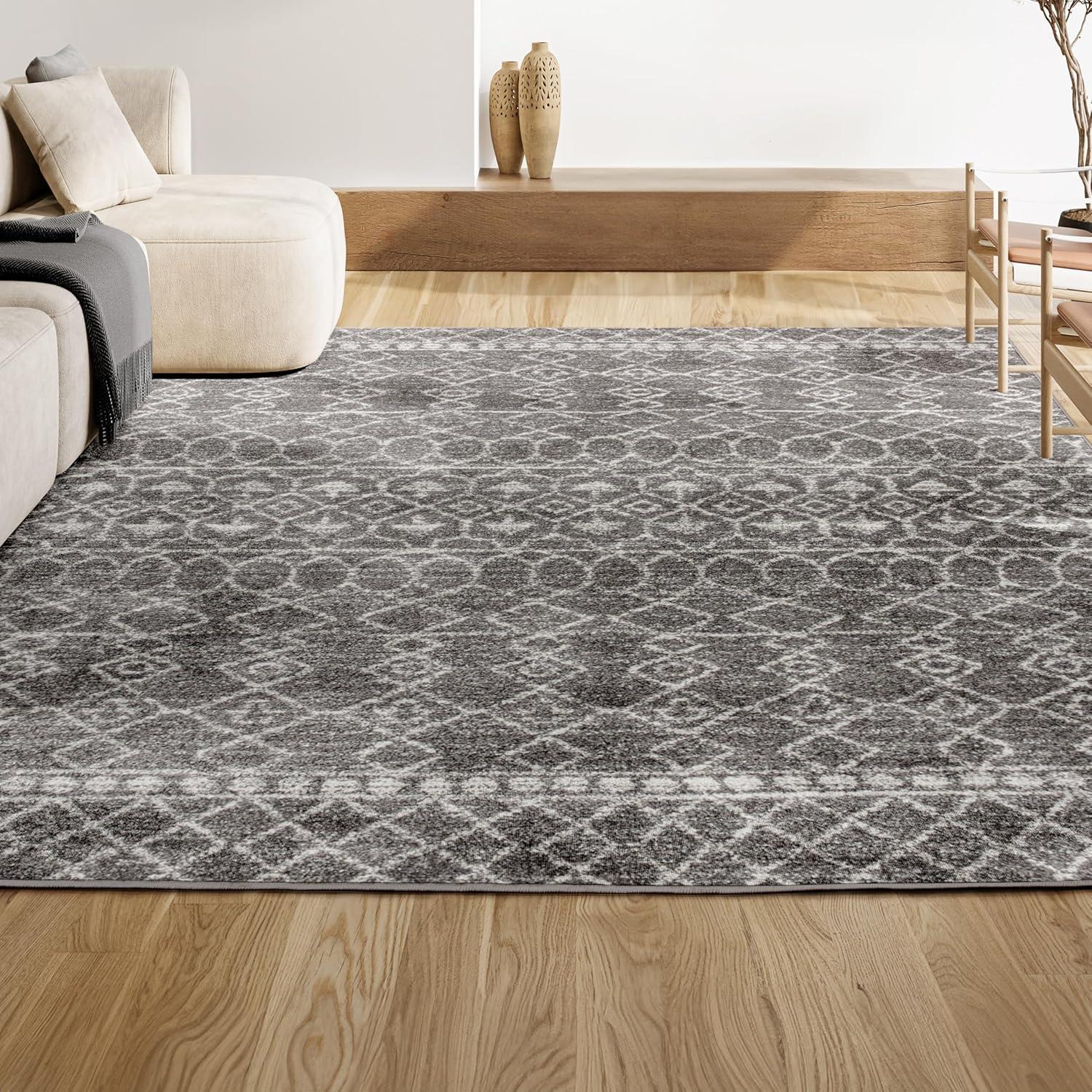 8'x10' Izil Moroccan Beni Souk Area Rug, Gray/Cream - JONATHAN Y