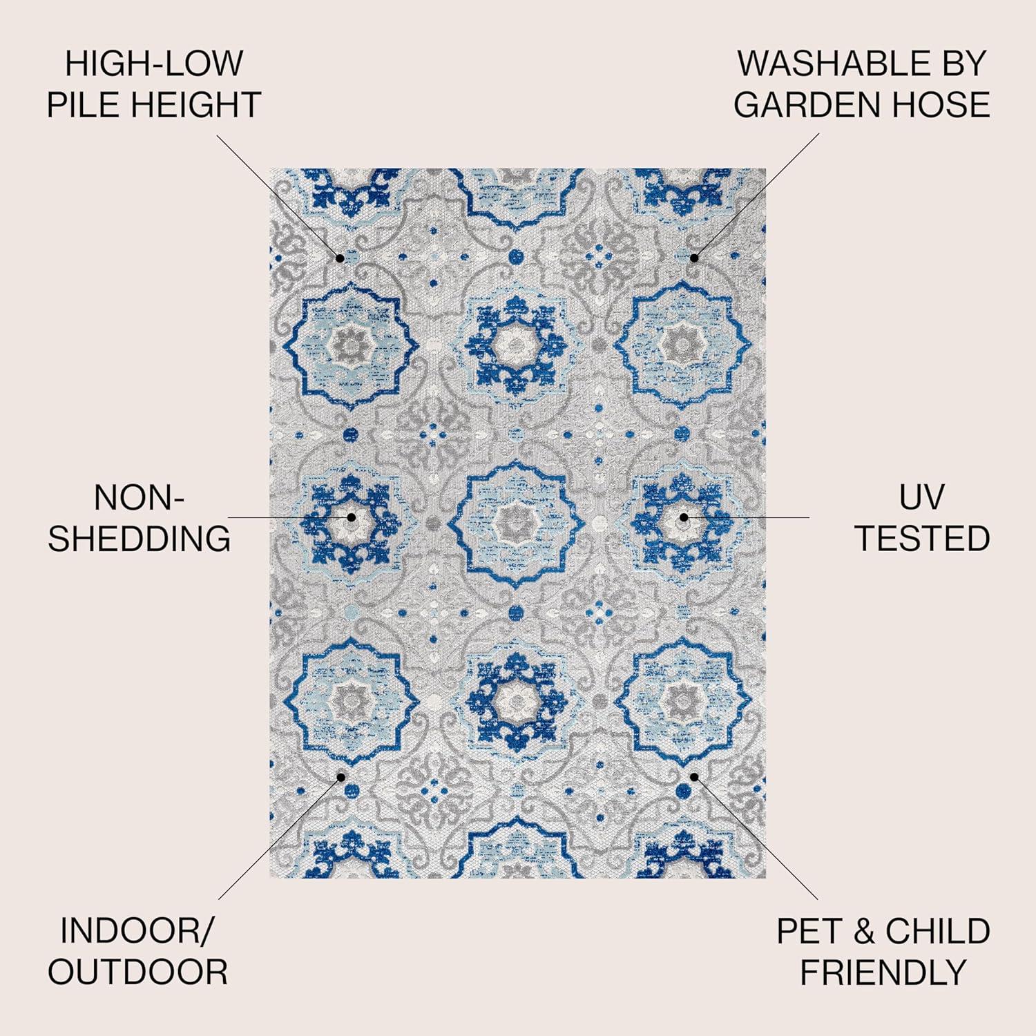 5'x8' Mediterranean Medallion Indoor/Outdoor Area Rug, Blue/Gray - JONATHAN Y