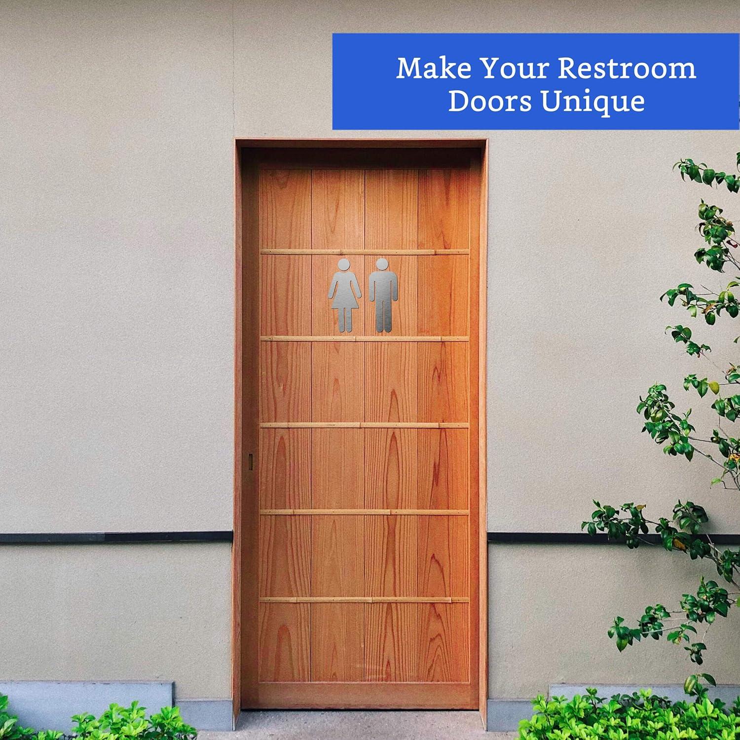 Brushed Aluminum Men's and Women's Bathroom Sign Figure Set - Men and Women Modern Restroom Sign - Bathroom Door Signs - Restroom Signs for Business - Bathroom Signage