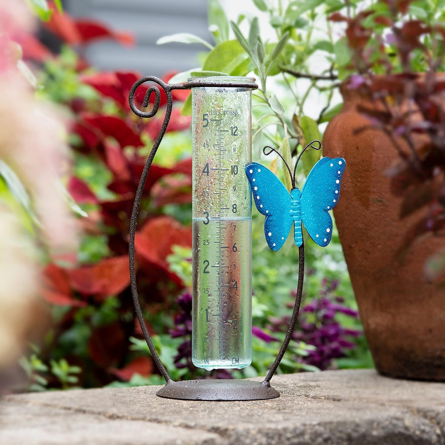 La Crosse Butterfly Metal Rain Gauge with 5" Glass Tube