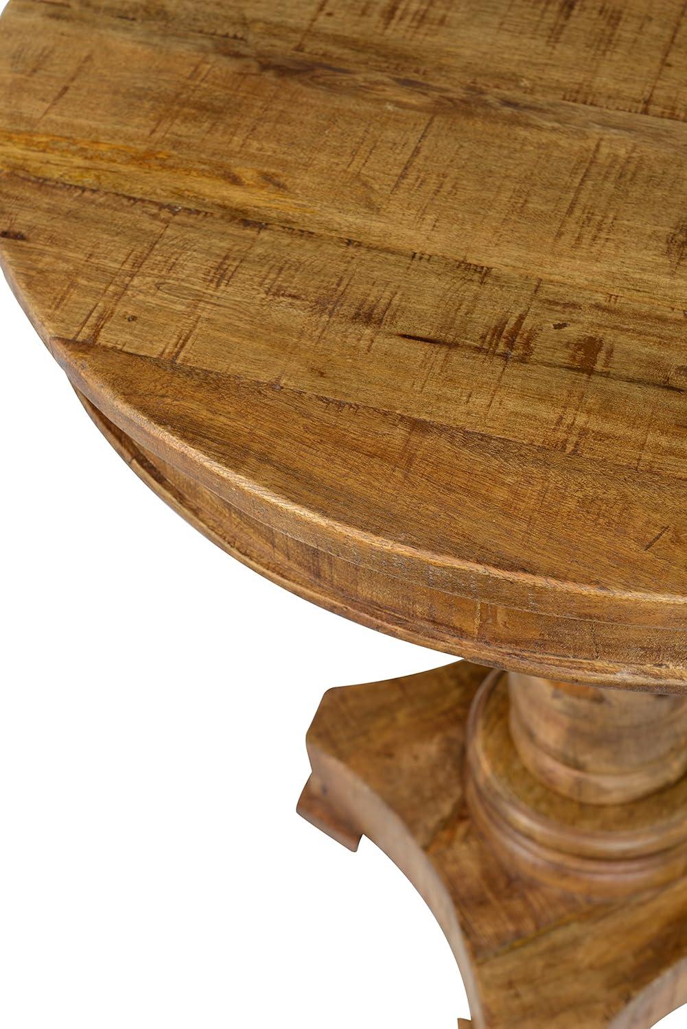 Wooden Round Table with Intricate Braided Pedestal Base, Brown- Saltoro Sherpi