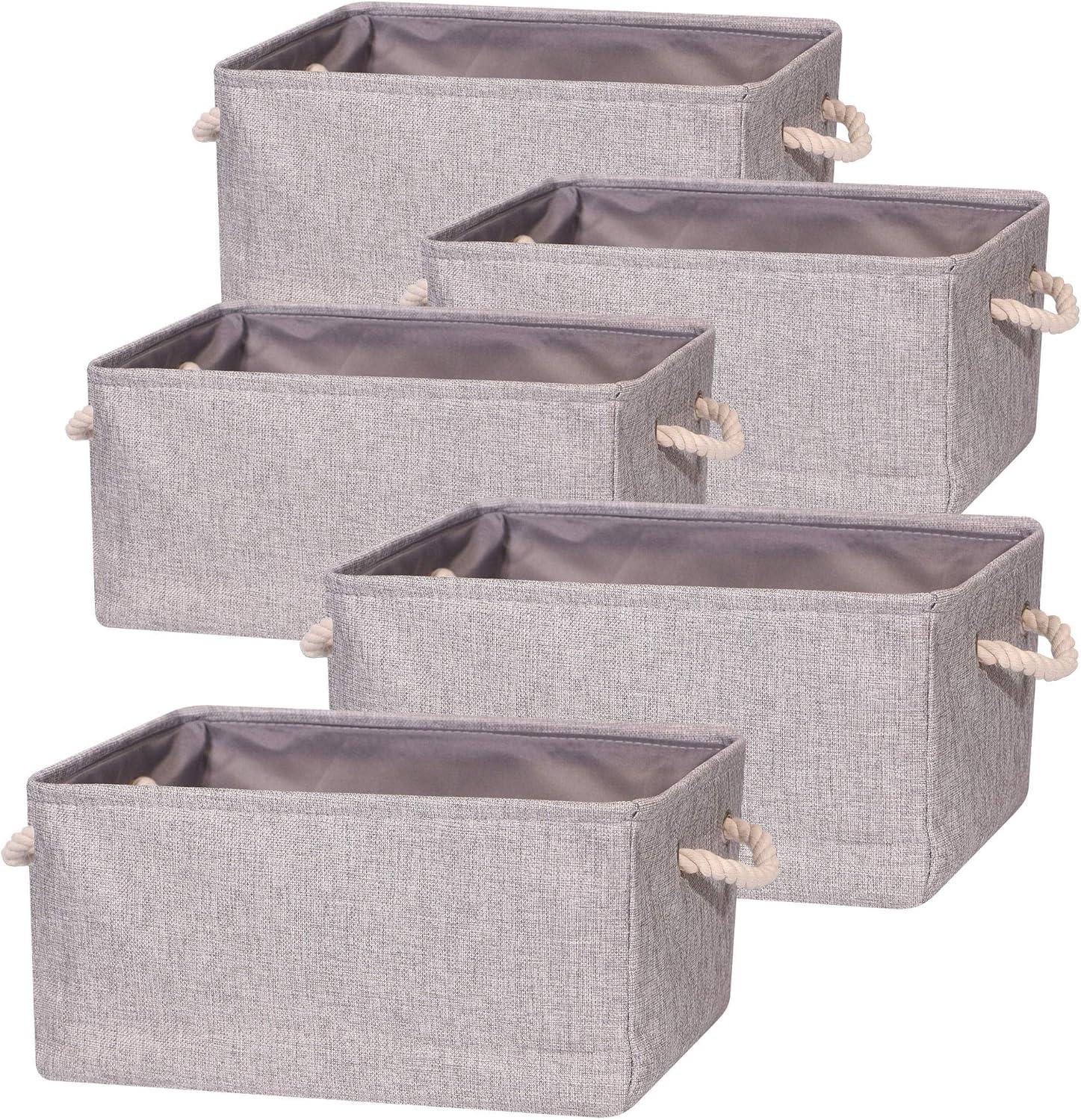 5 Pack Large Storage Basket Bin, Foldable Storage Cube Box Canvas Fabric Collapsible Organizer with Handles for Closet Home Office Clothes Shelf, Grey