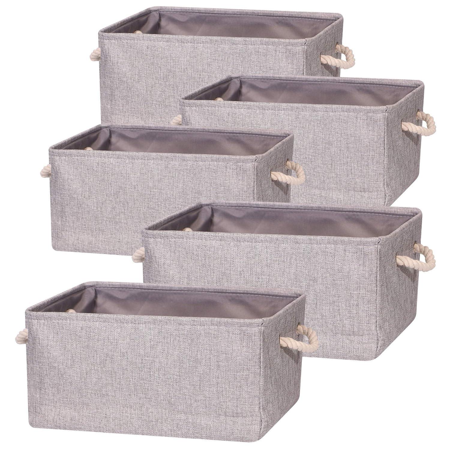 5 Pack Large Storage Basket Bin, Foldable Storage Cube Box Canvas Fabric Collapsible Organizer with Handles for Closet Home Office Clothes Shelf, Grey
