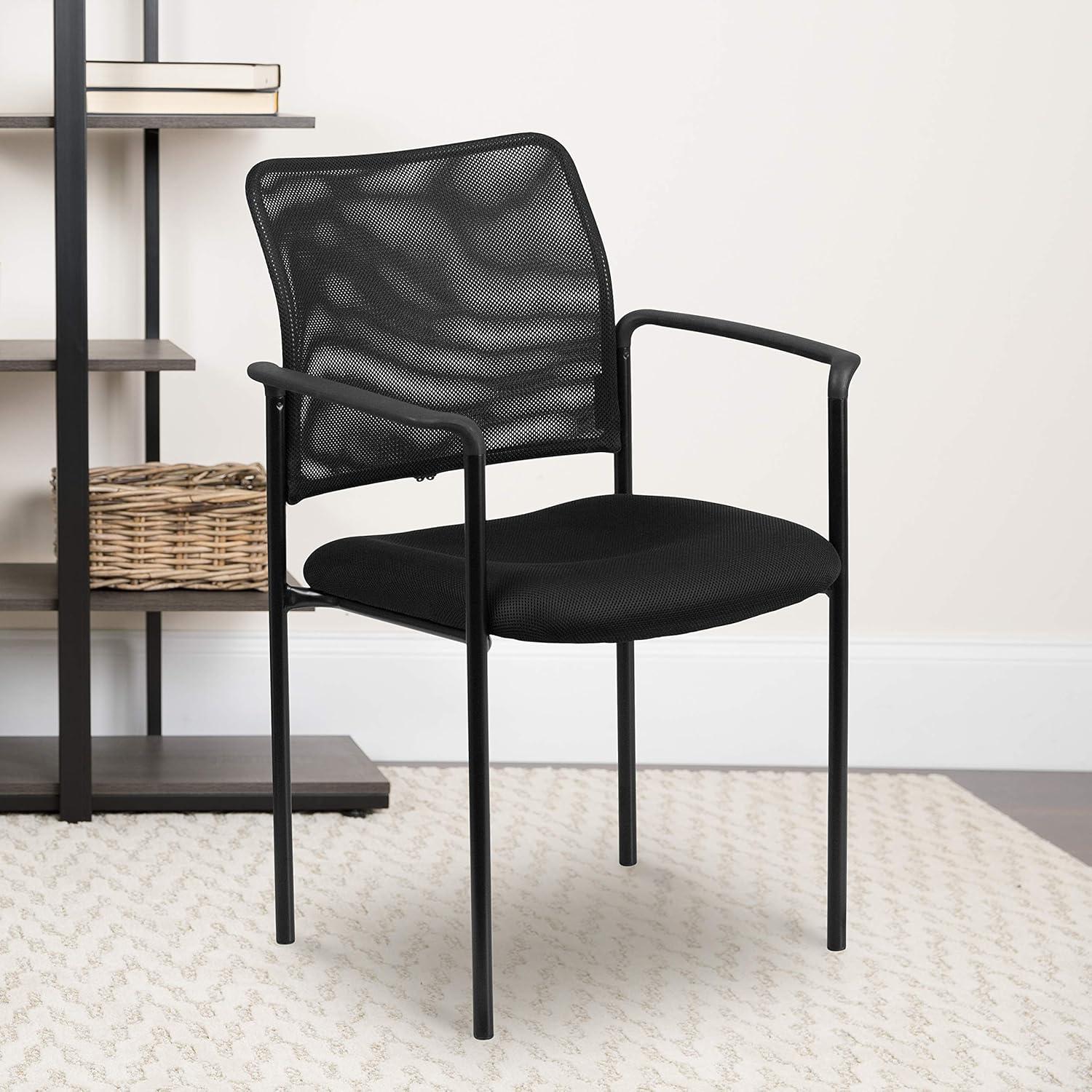 Flash Furniture Comfort Black Mesh Stackable Steel Side Chair with Arms