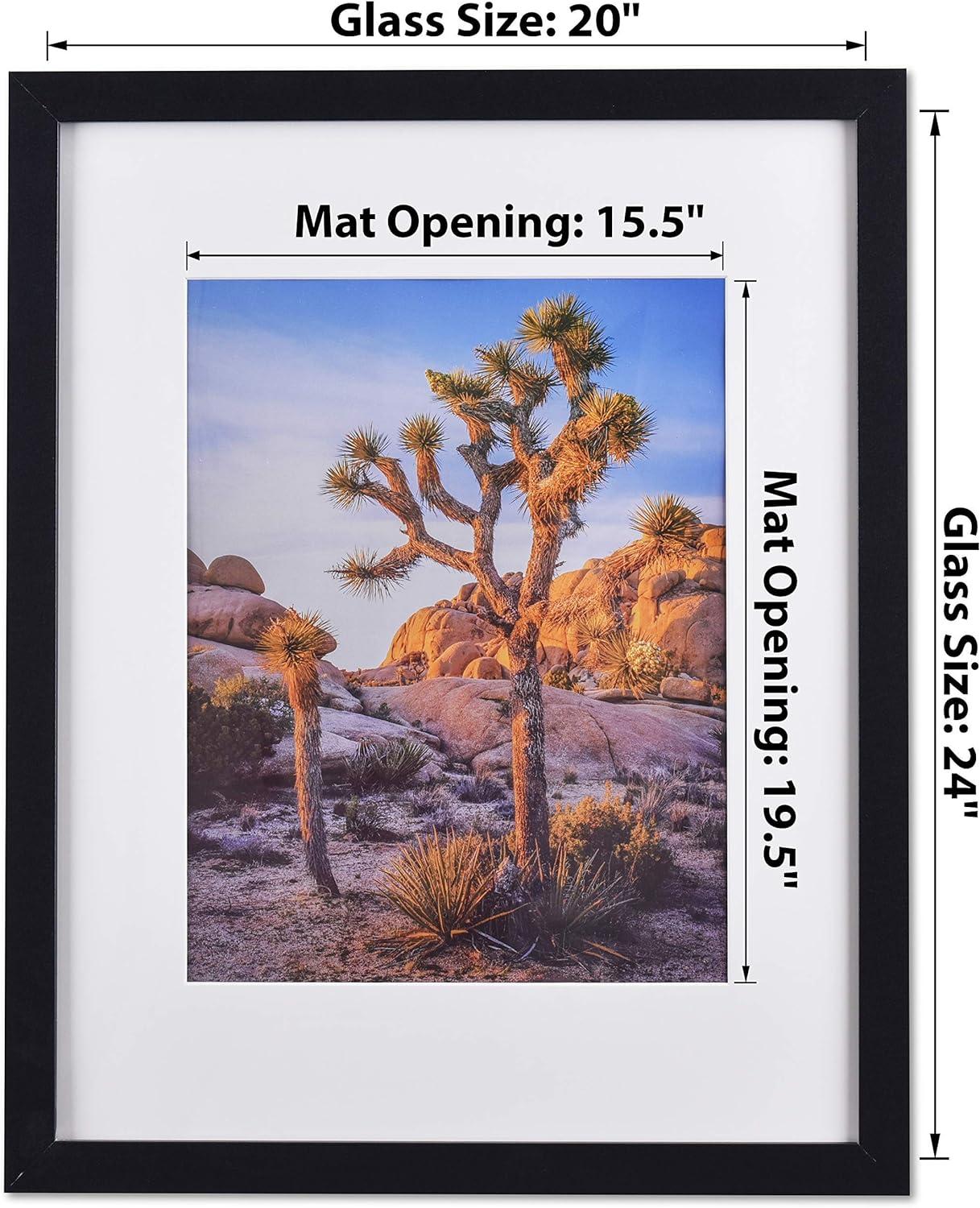 A PLUS MAX 20x24 Picture Frame with mat for 16x20 Picture with Polished Plexiglass Horizontal and Vertical Formats with Included Hanging Hardware-Black