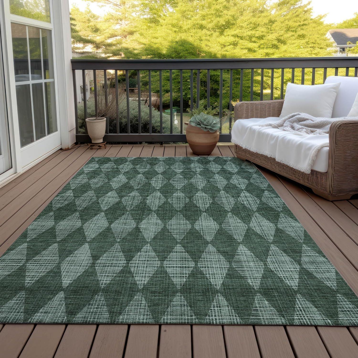 Olive Diamond Pattern Machine Washable Rectangular Rug