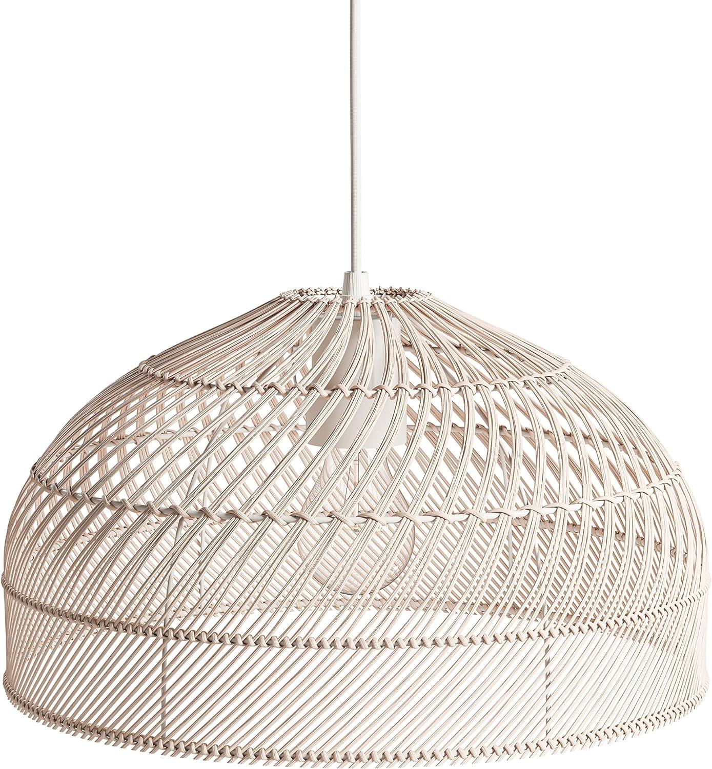 Casual Farmhouse Cream Rattan Dome Ceiling Light with Voice Control