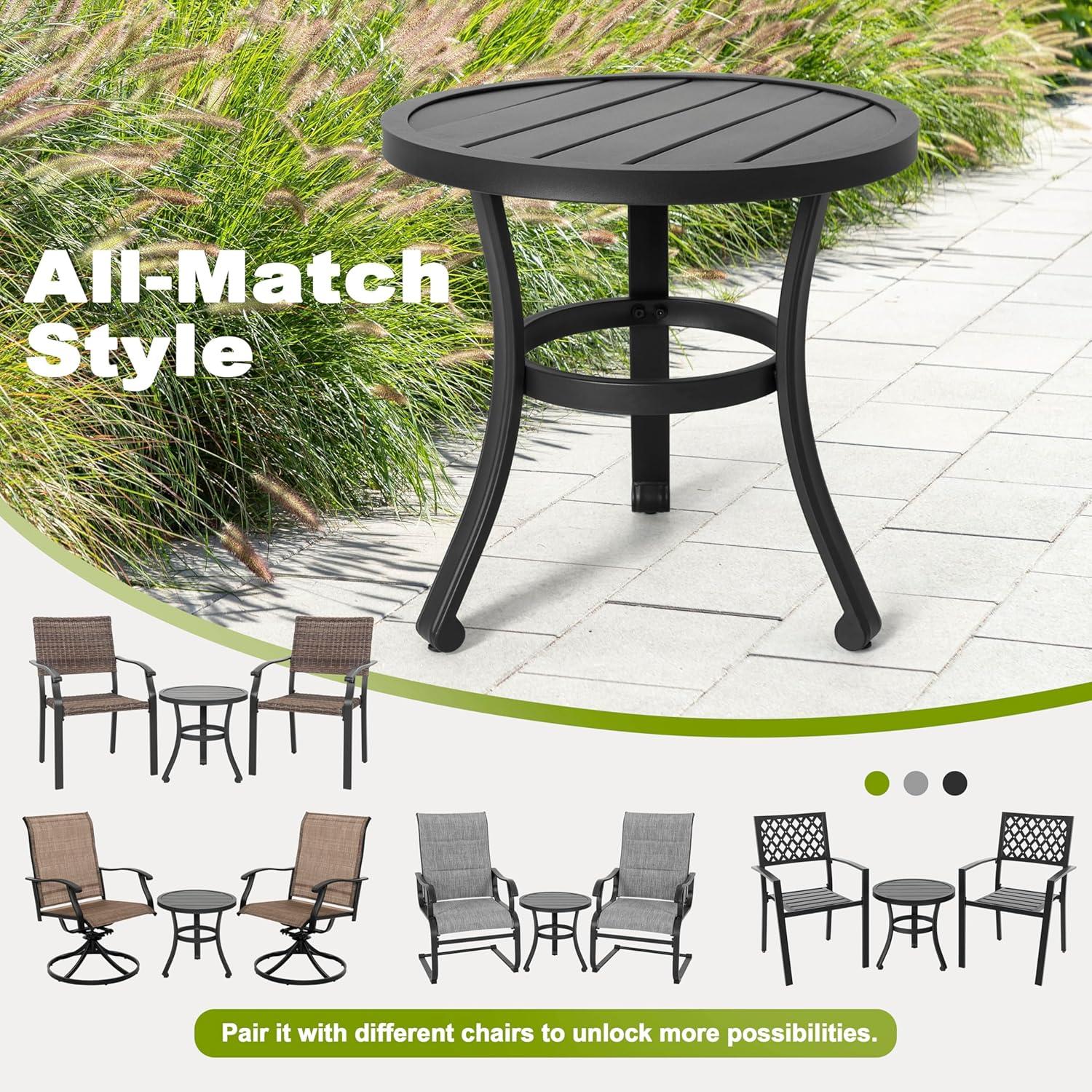 Nuu Garden Outdoor 3-Piece Iron Bistro Set, 2 Textilene Bistro Chairs and 20 Inch Round Slatted Bistro Table