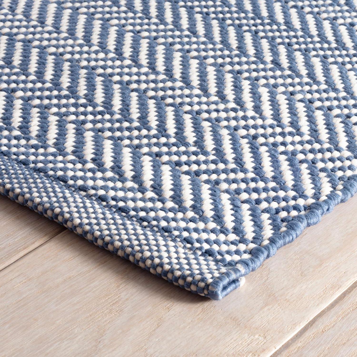 Herringbone Denim/Ivory Handwoven Indoor/Outdoor Rug